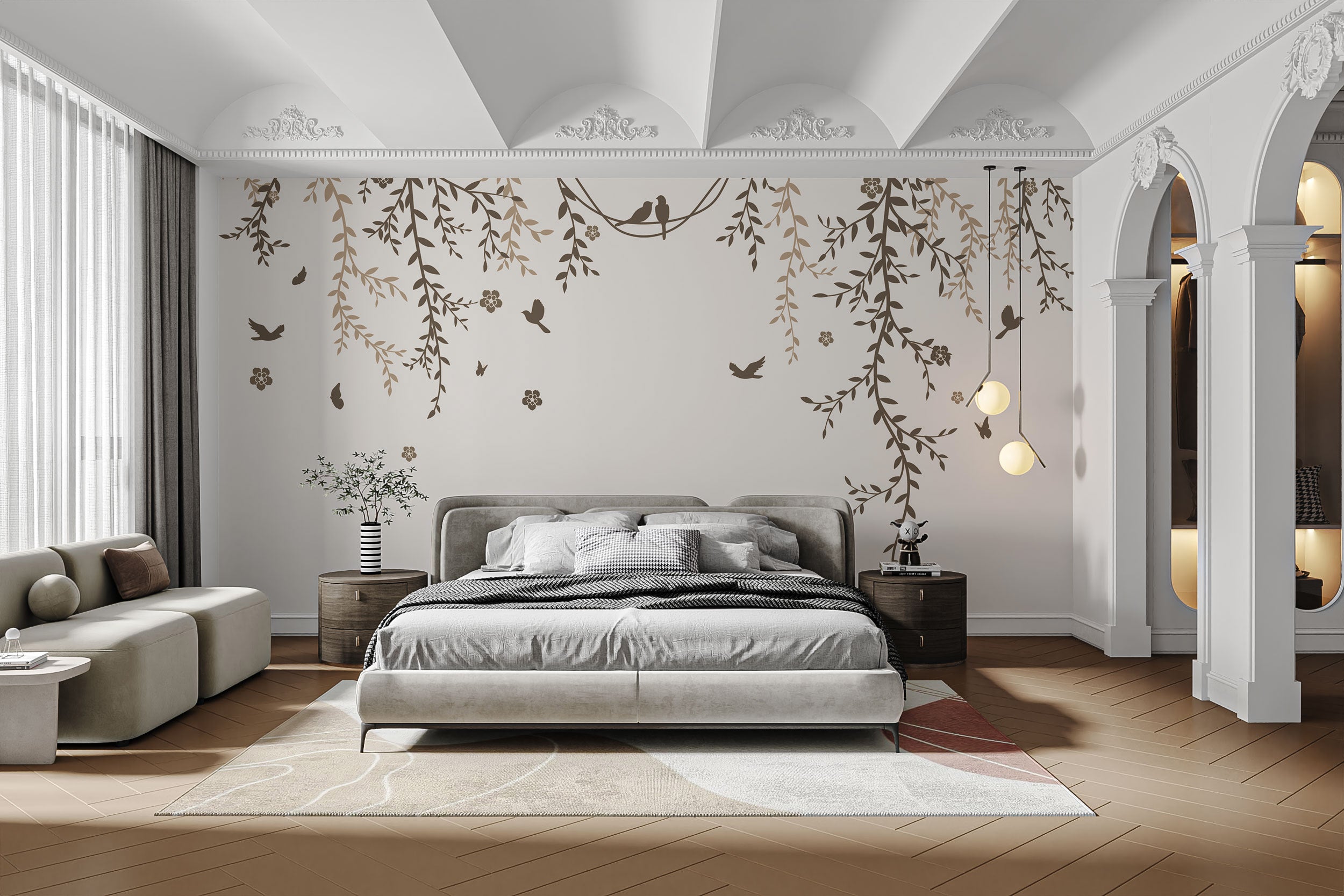 Graceful Lyrical Leaves Mural Wallpaper leaves art