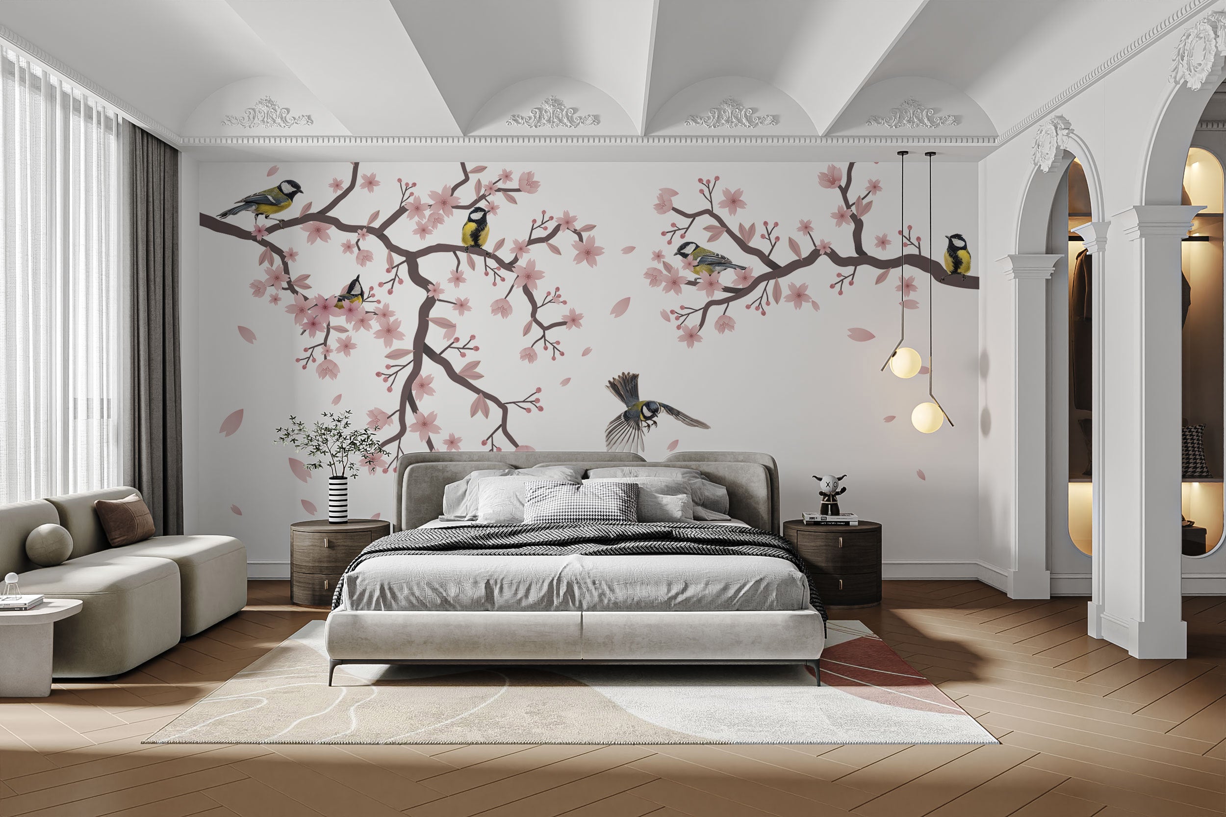 Add elegance with Sunset Titmouse Blossom Mural