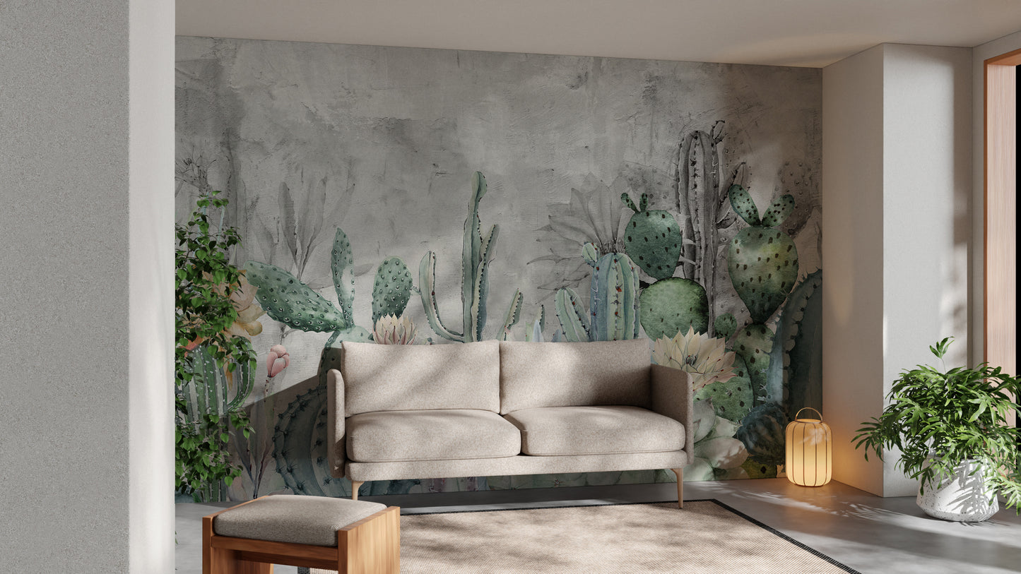 Green Cactus in Desert Wallpaper Murals - Giffywalls