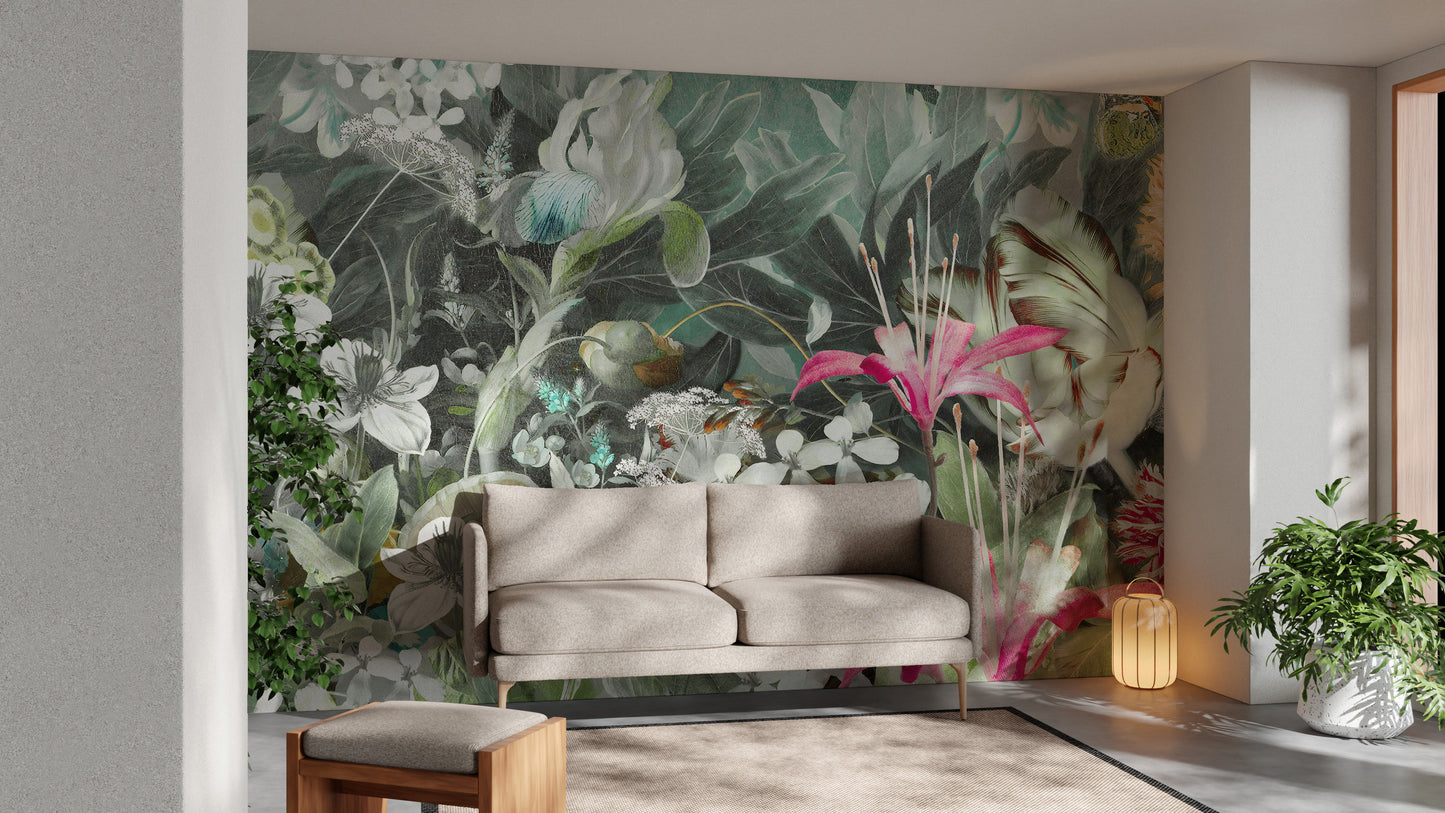 Botanical Fresh Plants and Flowers Mural
