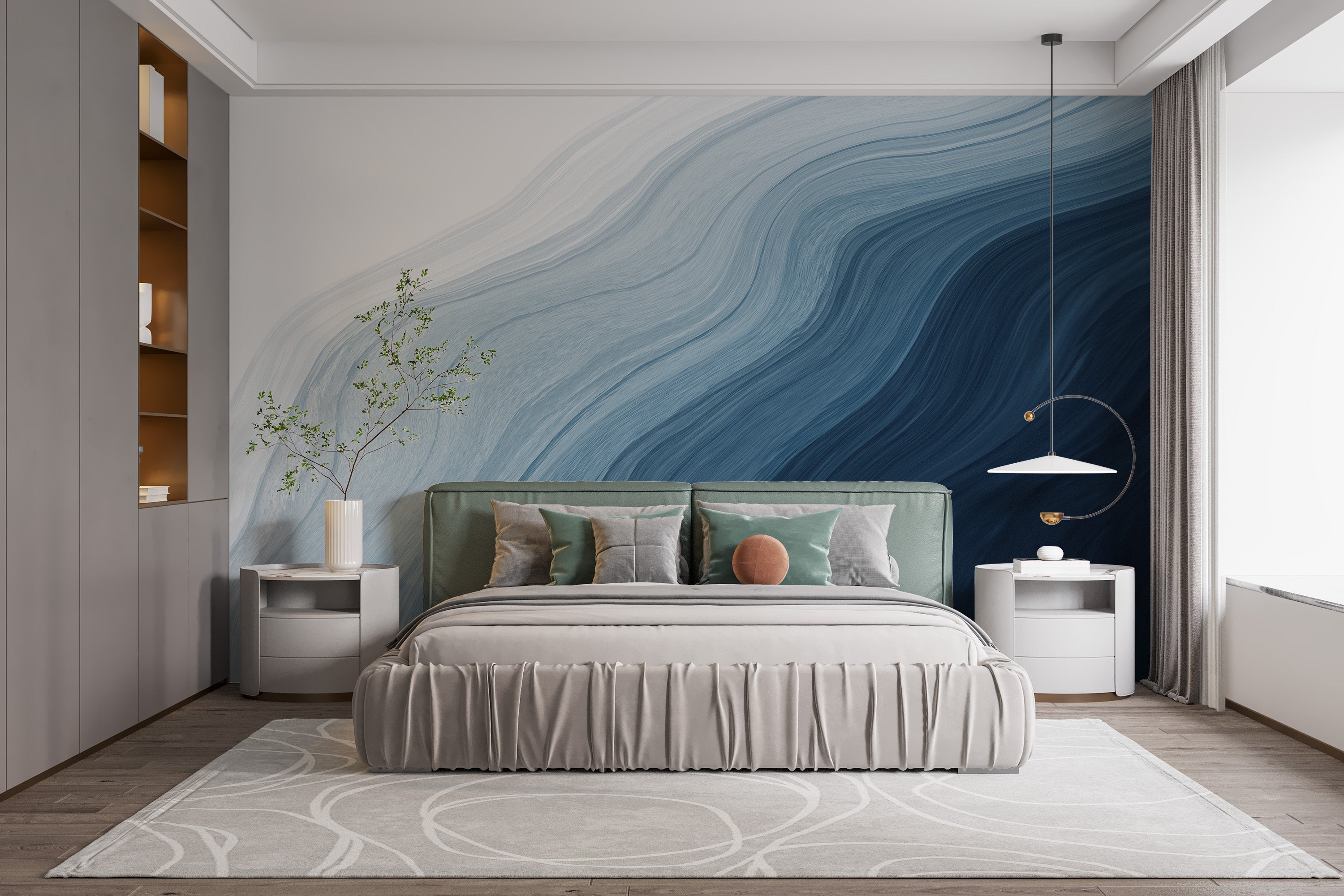 Blue abstract fluid art wallpaper for walls