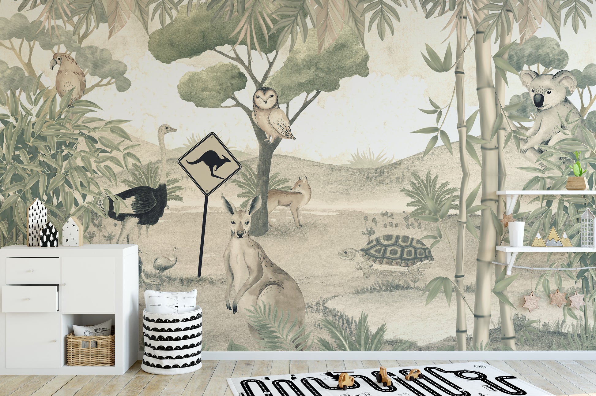 Aussie wildlife wallpaper for nursery
