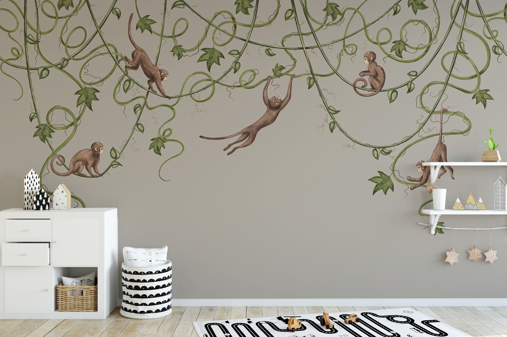 Adorable Joyful Monkey wallpaper enlivens your kid's room