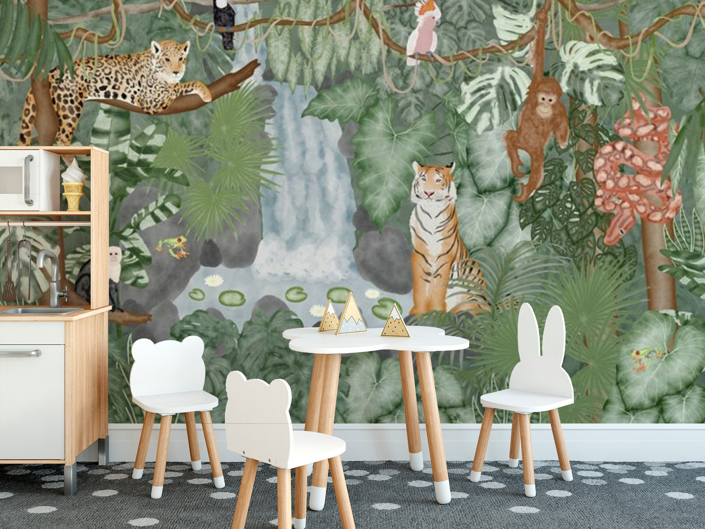 Tropical fauna fantasy fresco wallpaper mural