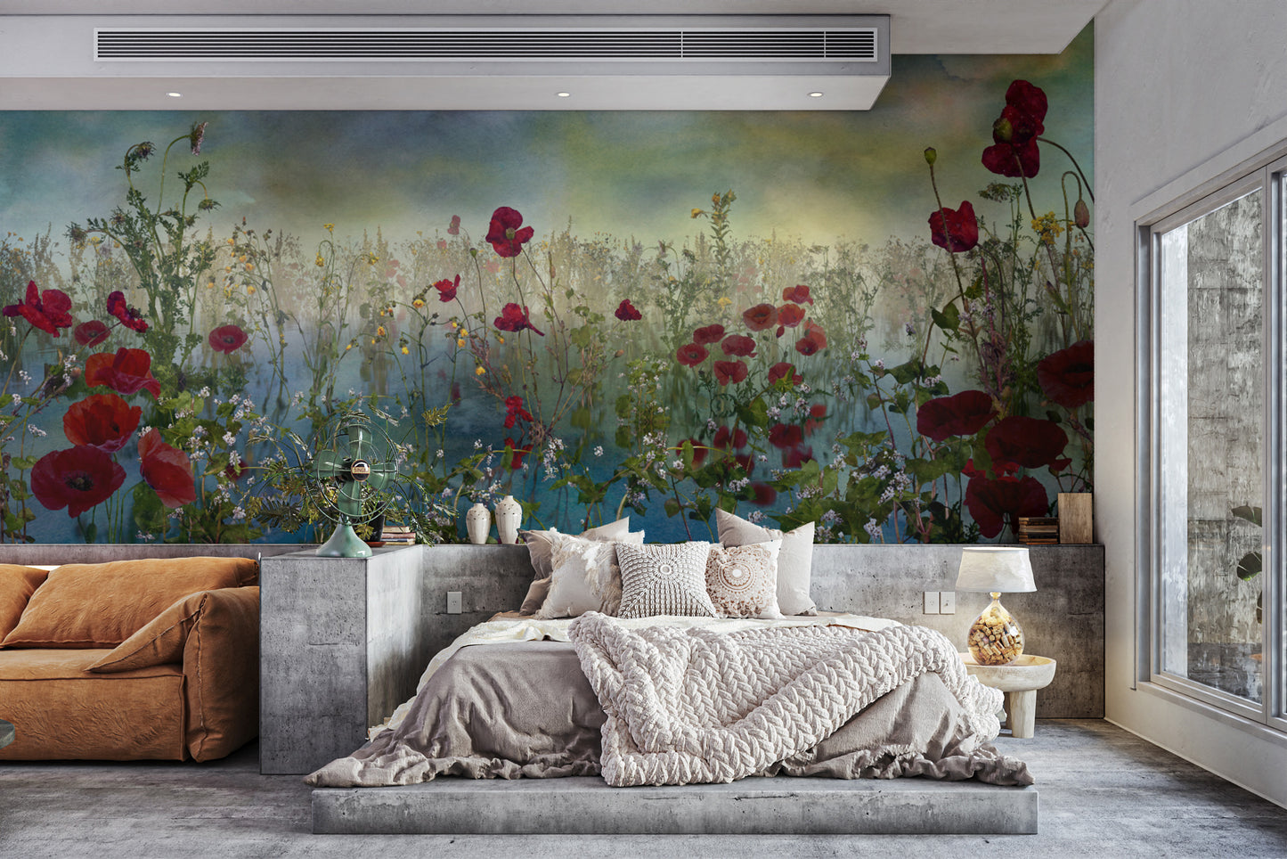 Azure Petal Panorama Poppy Blue Flower Wall Mural