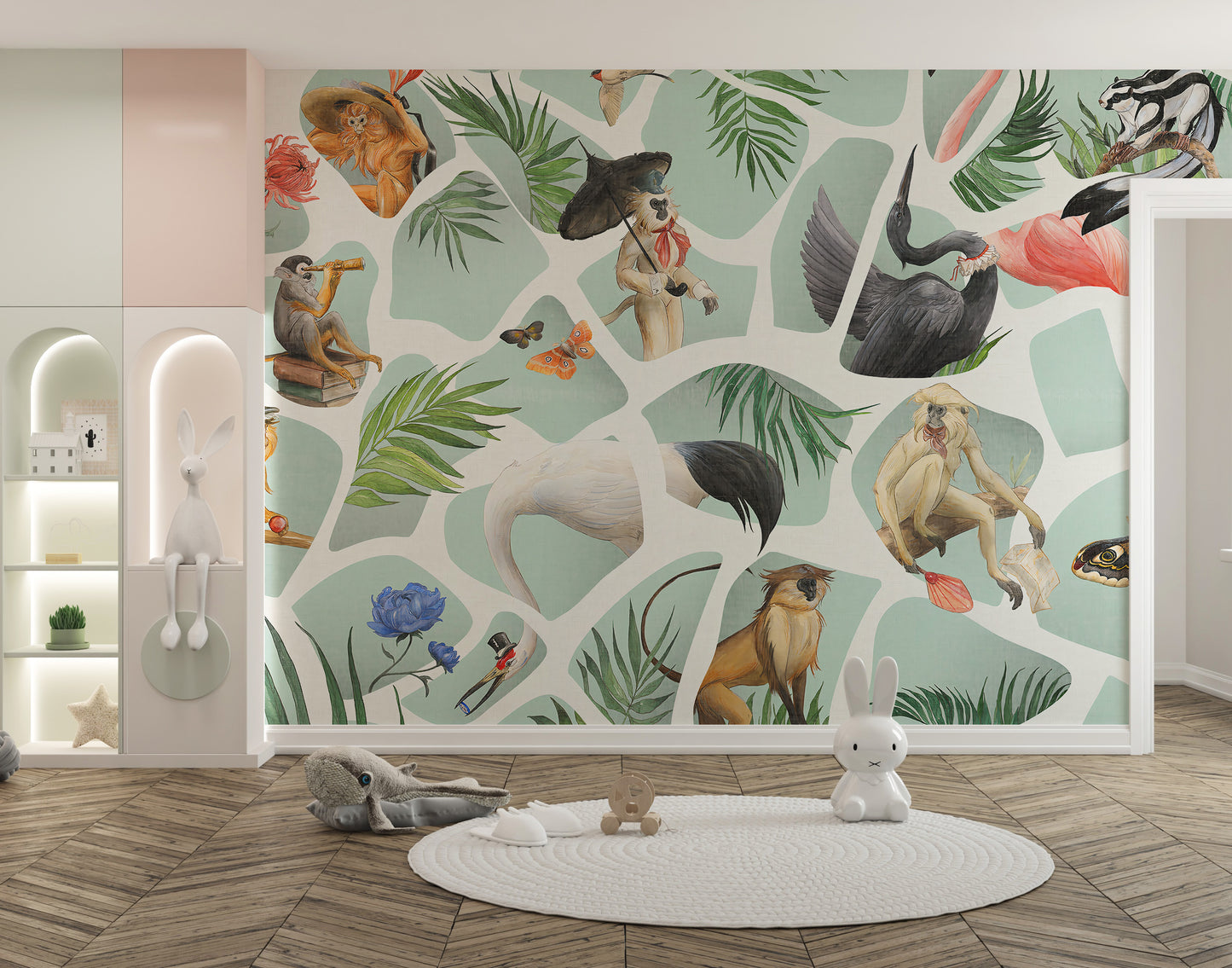 Colorful watercolor monkey wallpaper mural design