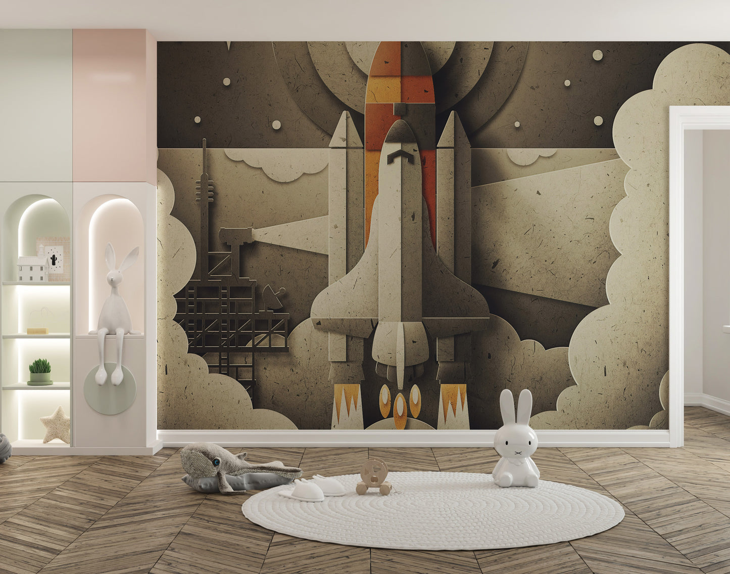 Retro Space Rocket Wallpaper for kids