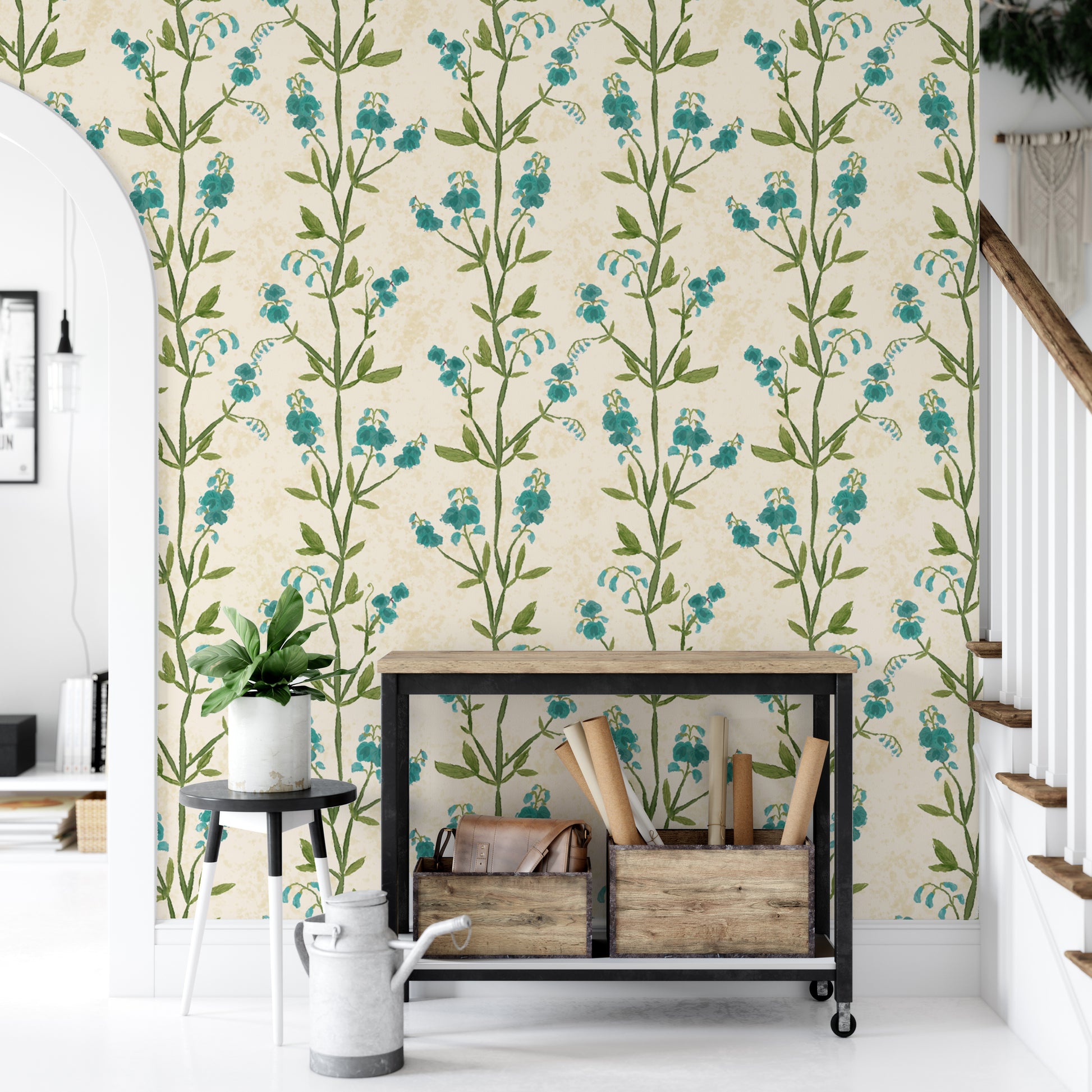 Sweet peas blue wallpaper for a calming and stylish space.
