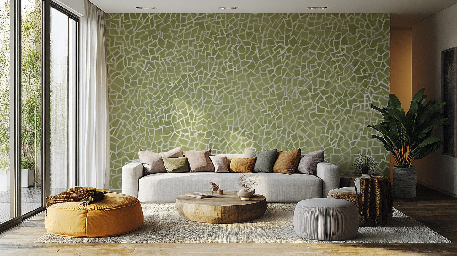 Contemporary Green Glimmer Pragmatico mural for chic decor.
