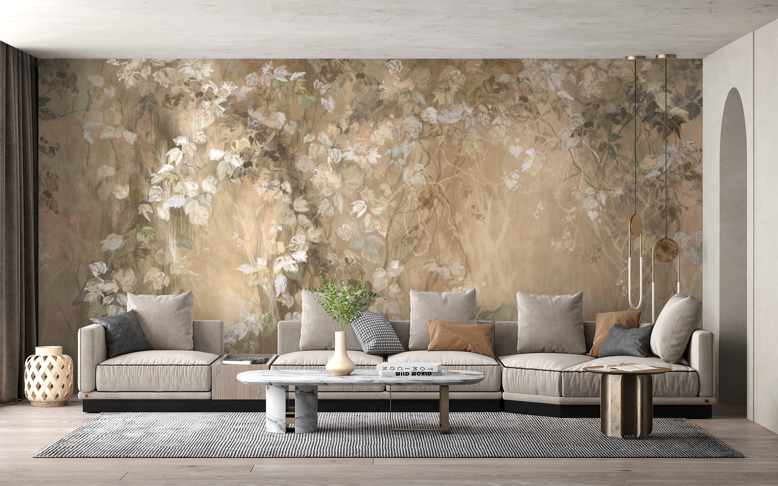 Serene mystic branches light brown wall mural design