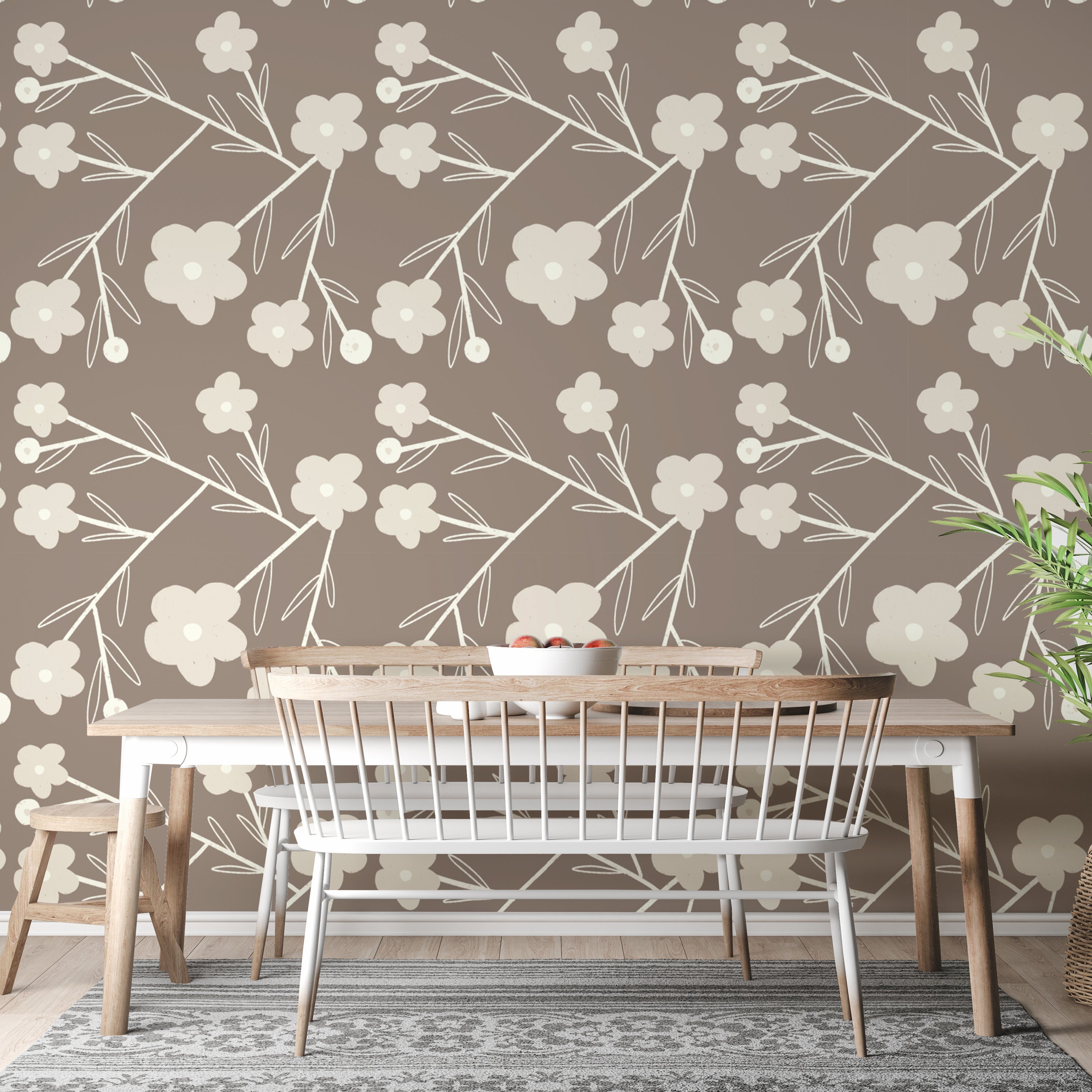 Modern Flower Buds Bush Grey Wallpaper for modern spaces
