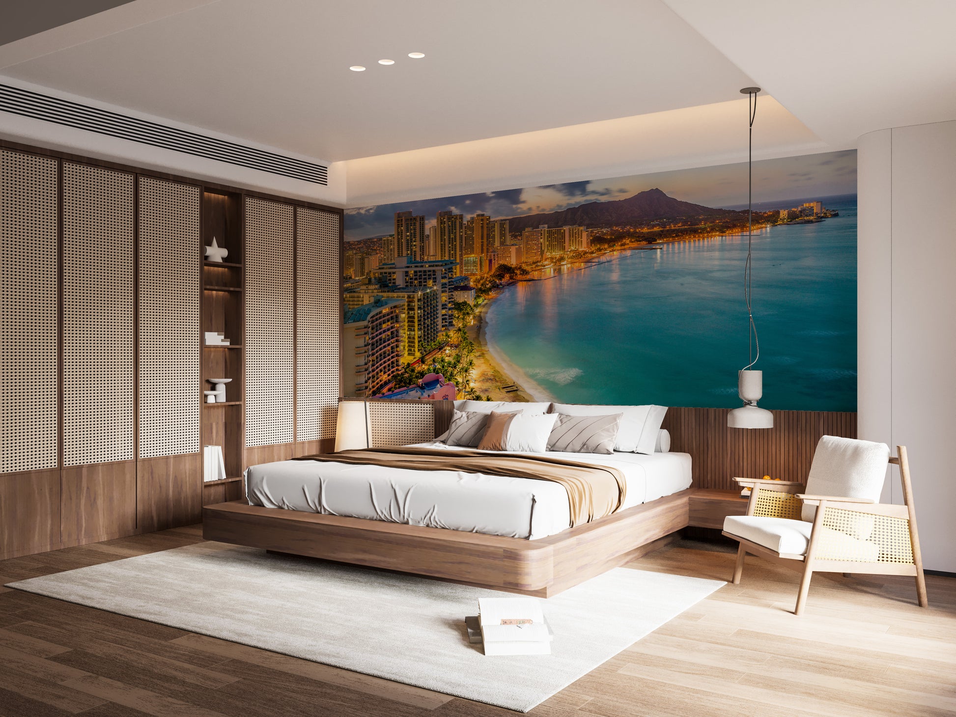 Elegant Waikiki Beach Hawaii wallpaper for bedroom decor