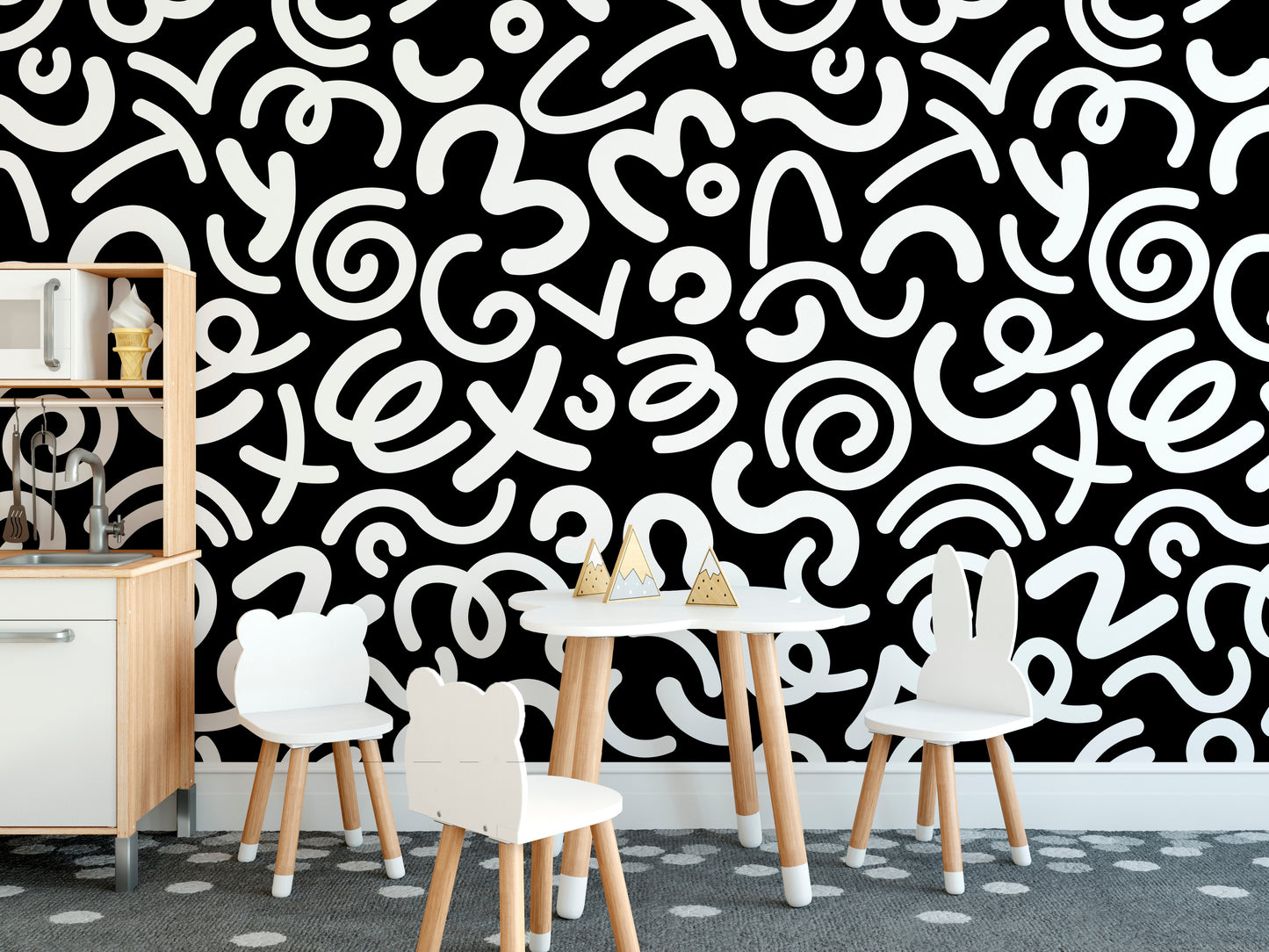 Black and White Abstract Doodle Squiggle Pattern Wallpaper