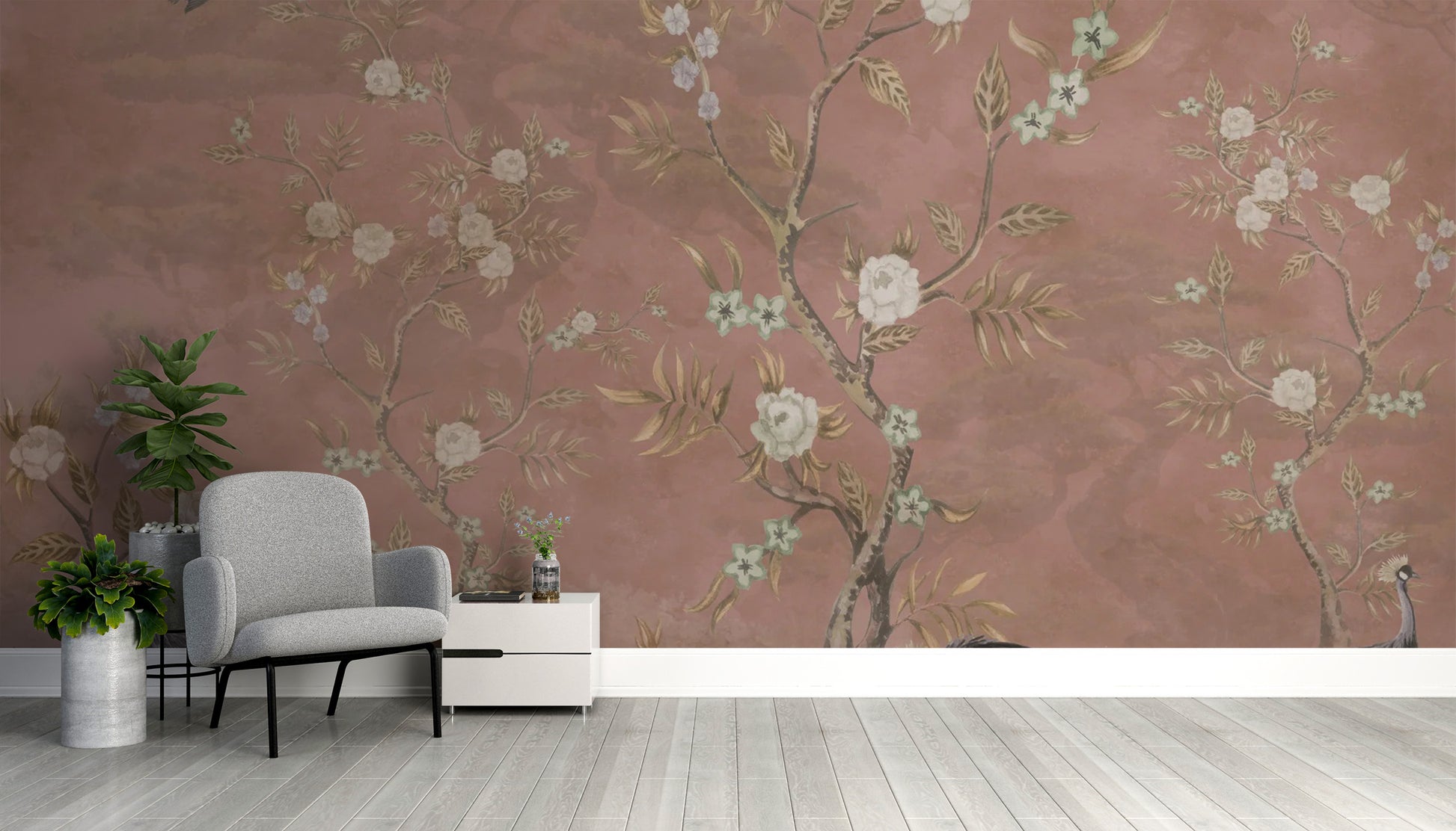 Intricate brown chinoiserie wall decor wallpaper