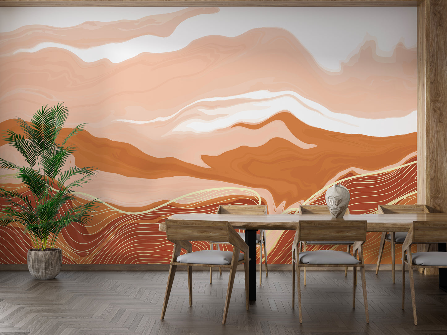 Orange Wavy Marble Wallpaper Murals