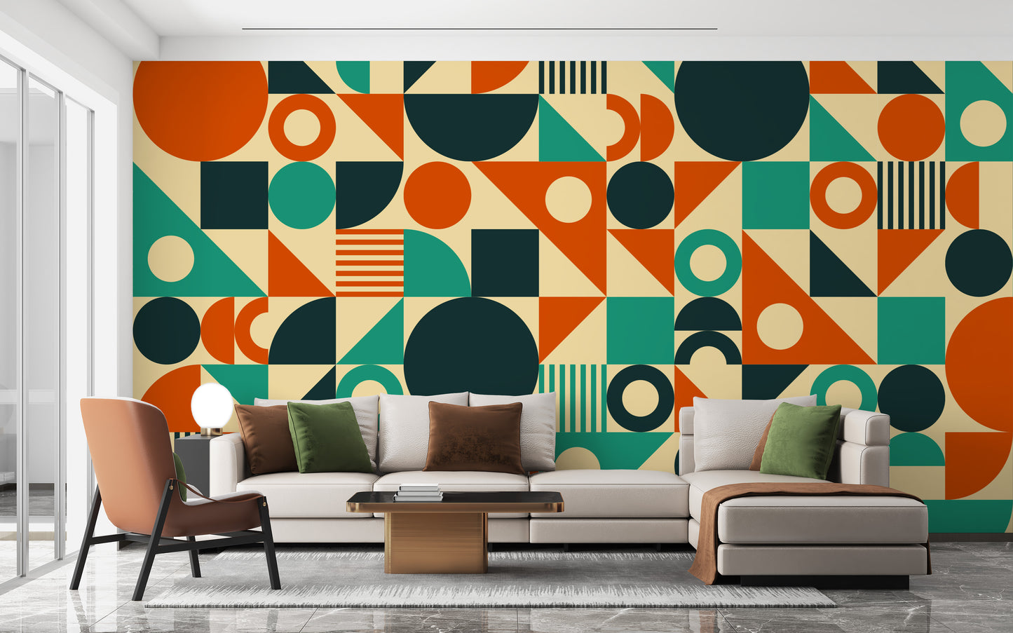 Orange & Green Mid Century Wallpaper Murals