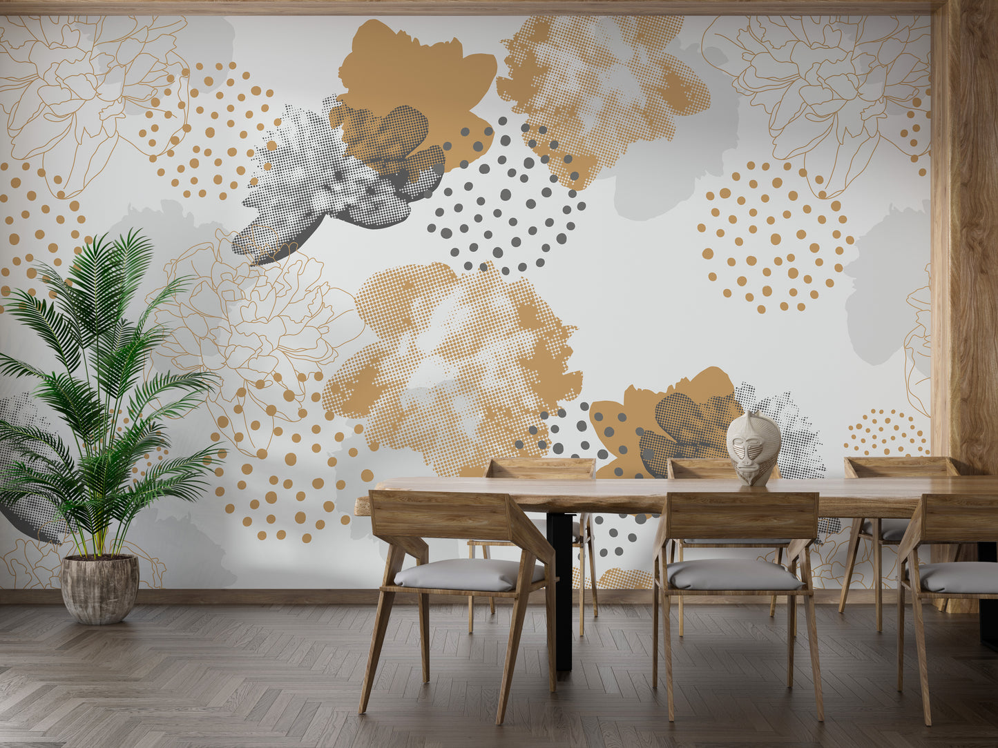 Gold Black Modern Floral Wallpaper Murals