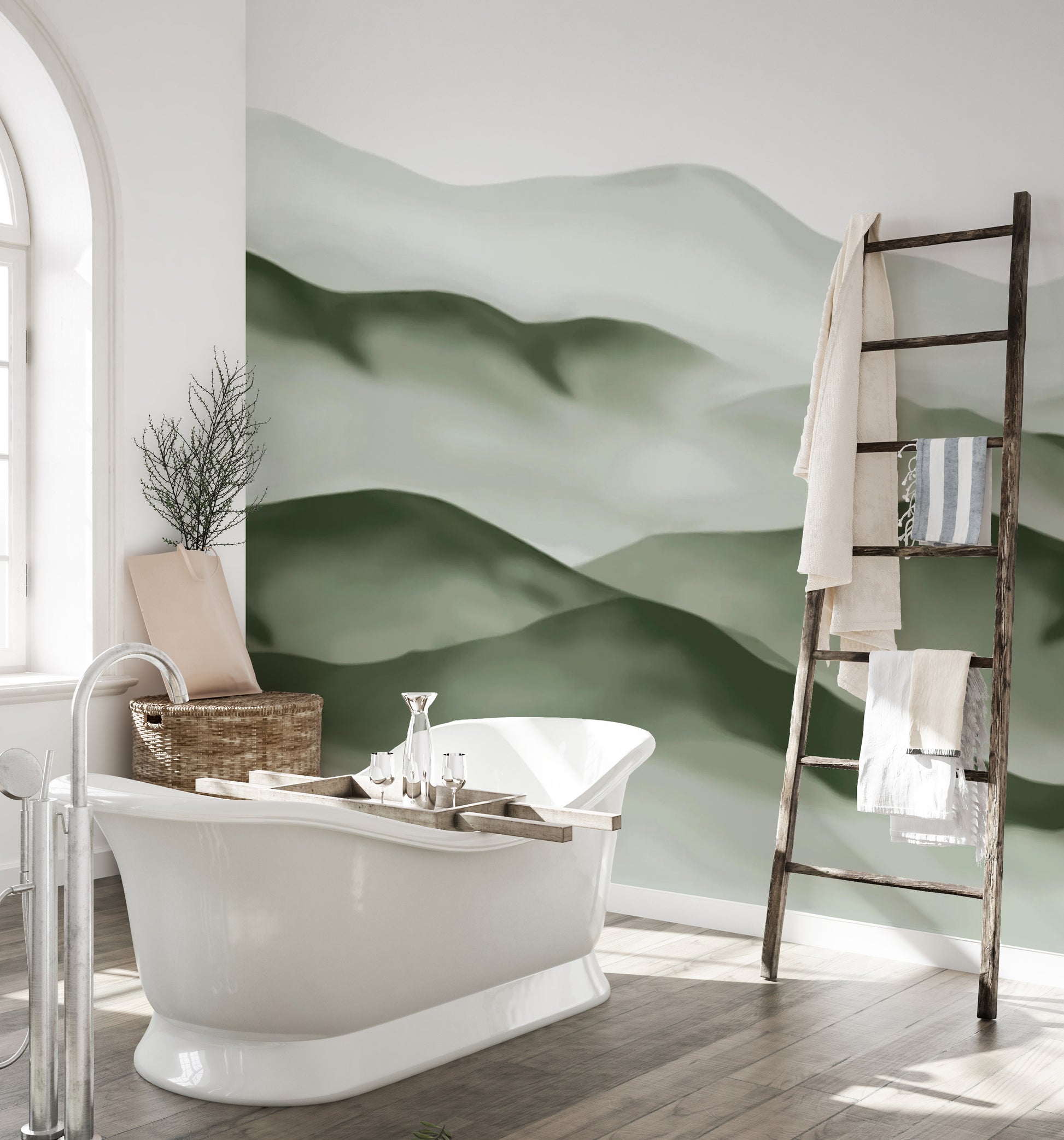 Tranquil green mountain wallpaper for modern interiors