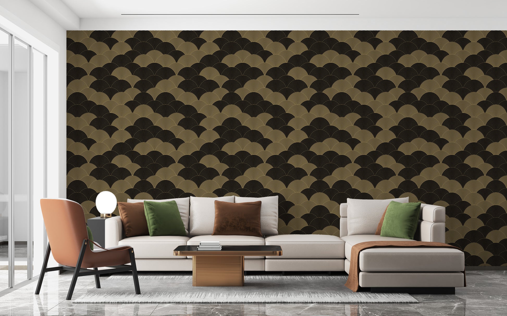 Artistic gold wave wallpaper for modern decor