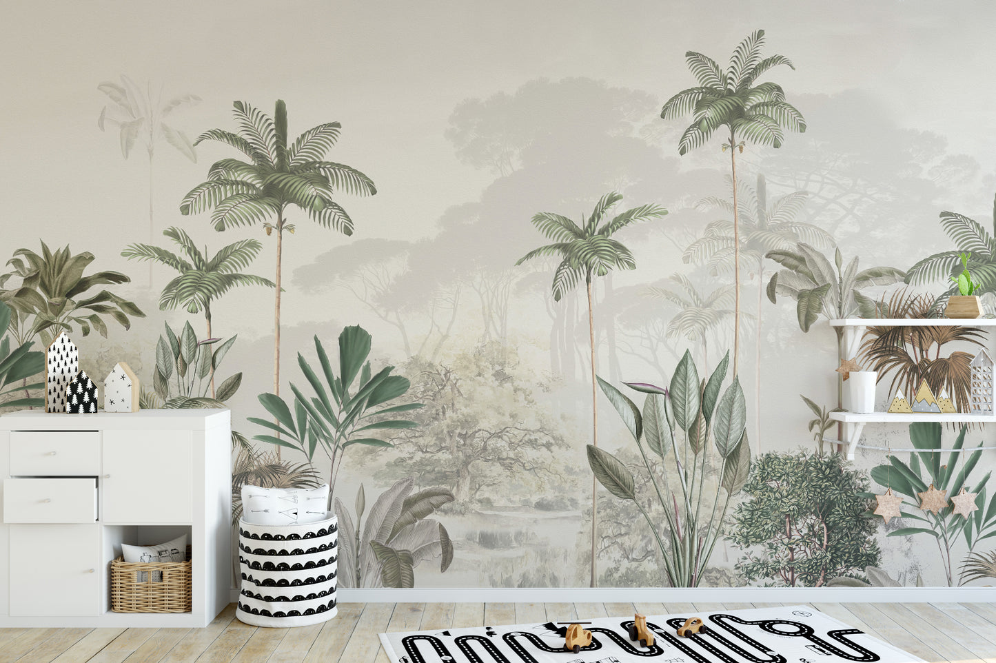 Tropical Trees White Tone Mural Wallpaper