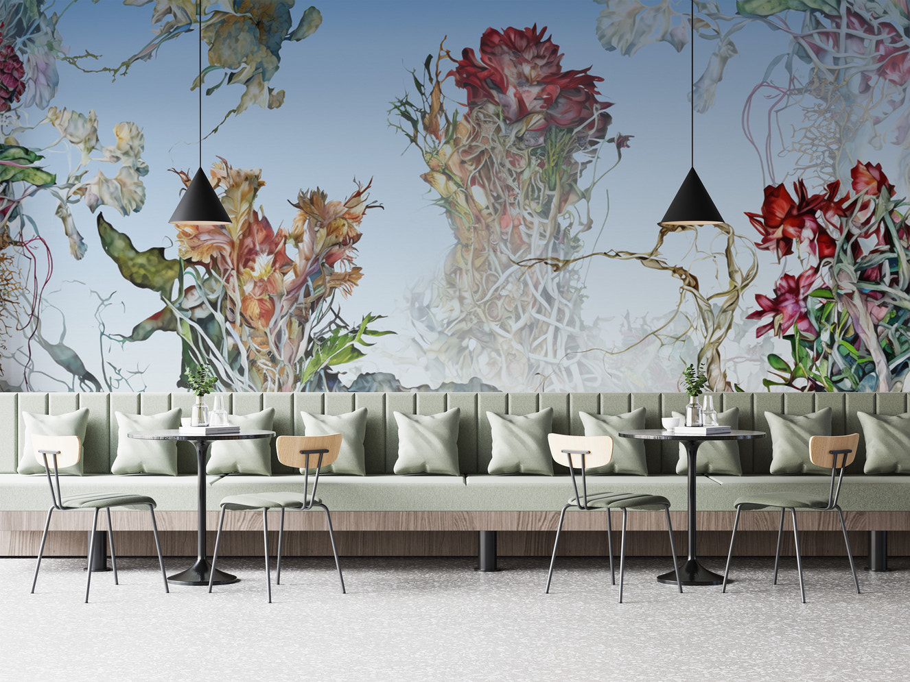 Colorful flowering roots wallpaper mural for a unique, natural look.