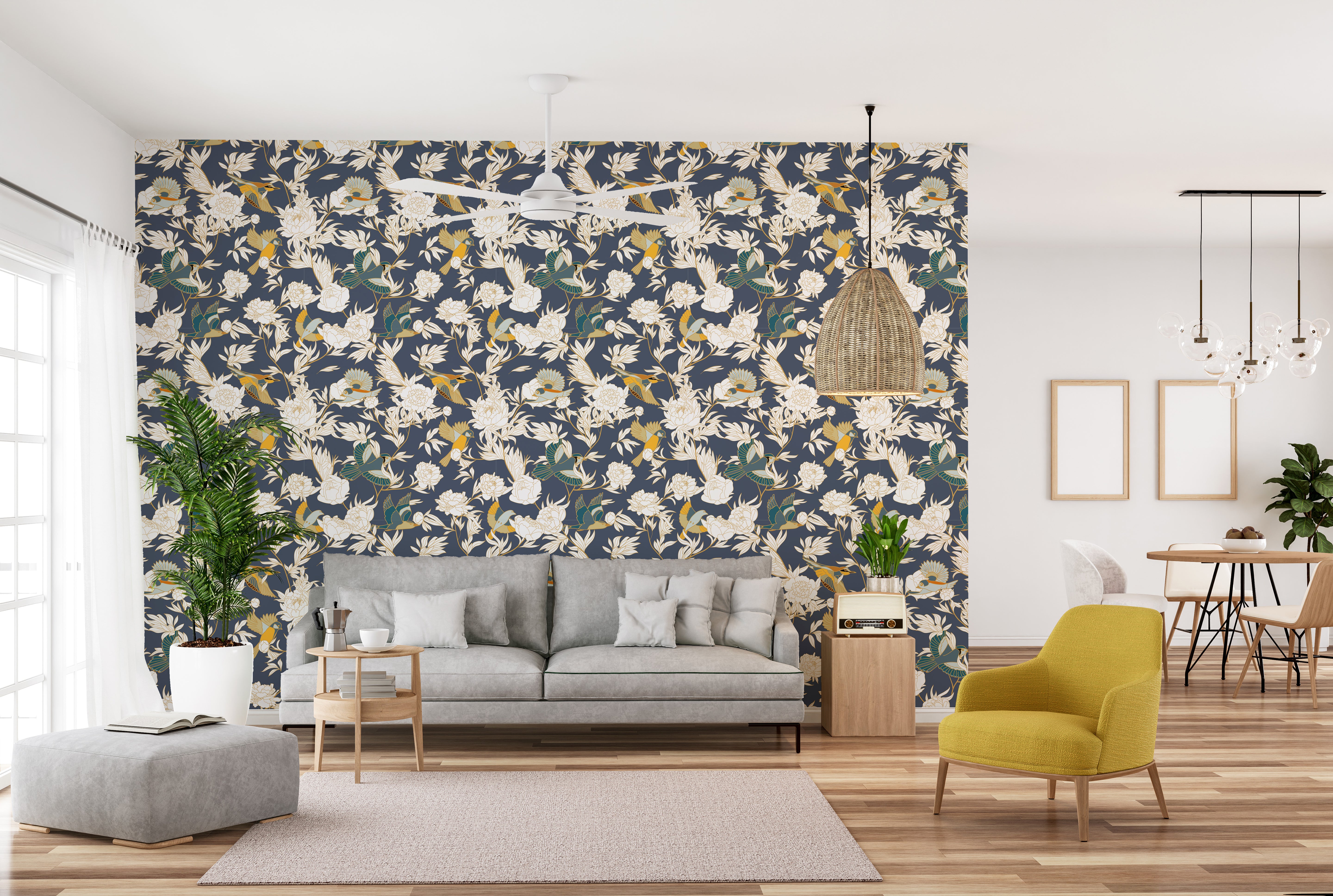 Birds and flowers wallpaper for lively interiors