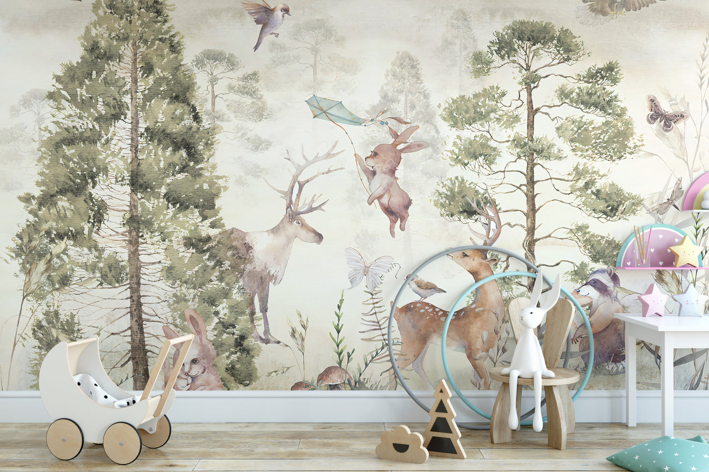 Artistic deer and animals wallpaper mural art
