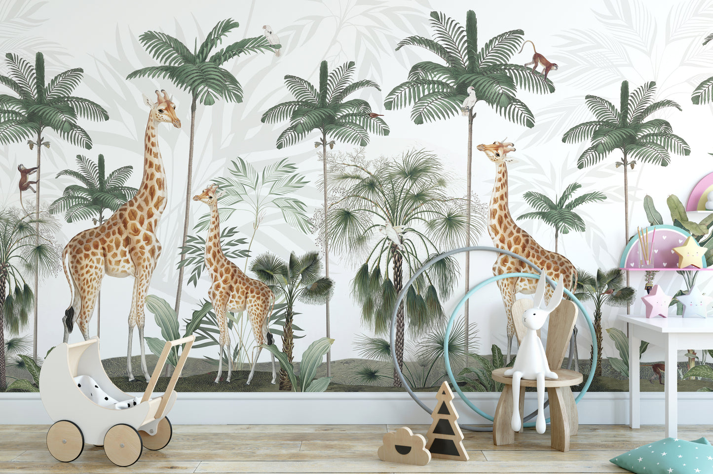 Elegant giraffe wallpaper adds charm to any space