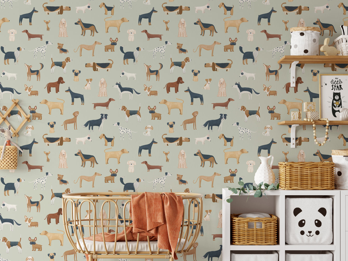 Playful dog pattern for nursery walls kids decor
