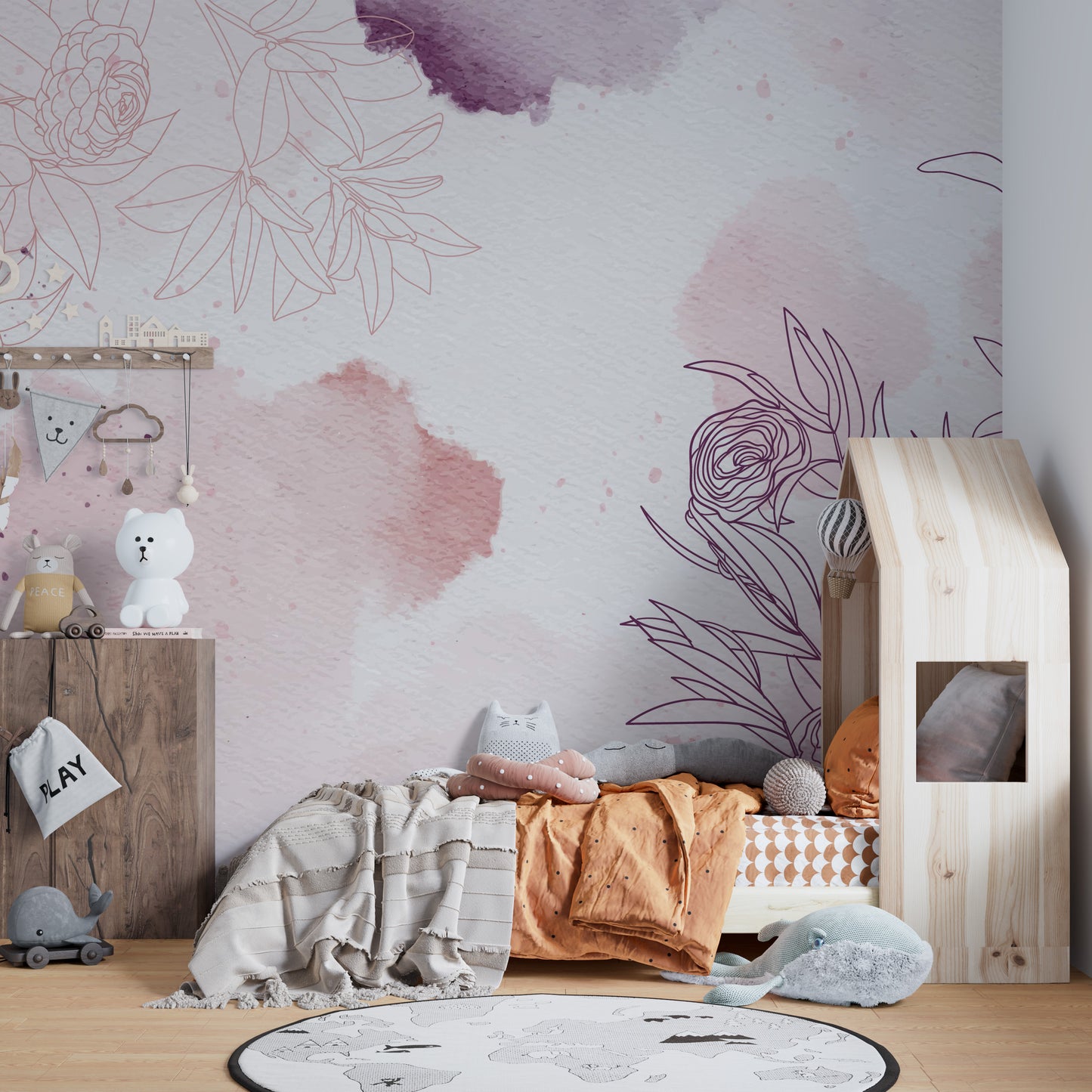 Pastel Pink Purple Watercolor Floral Wallpaper