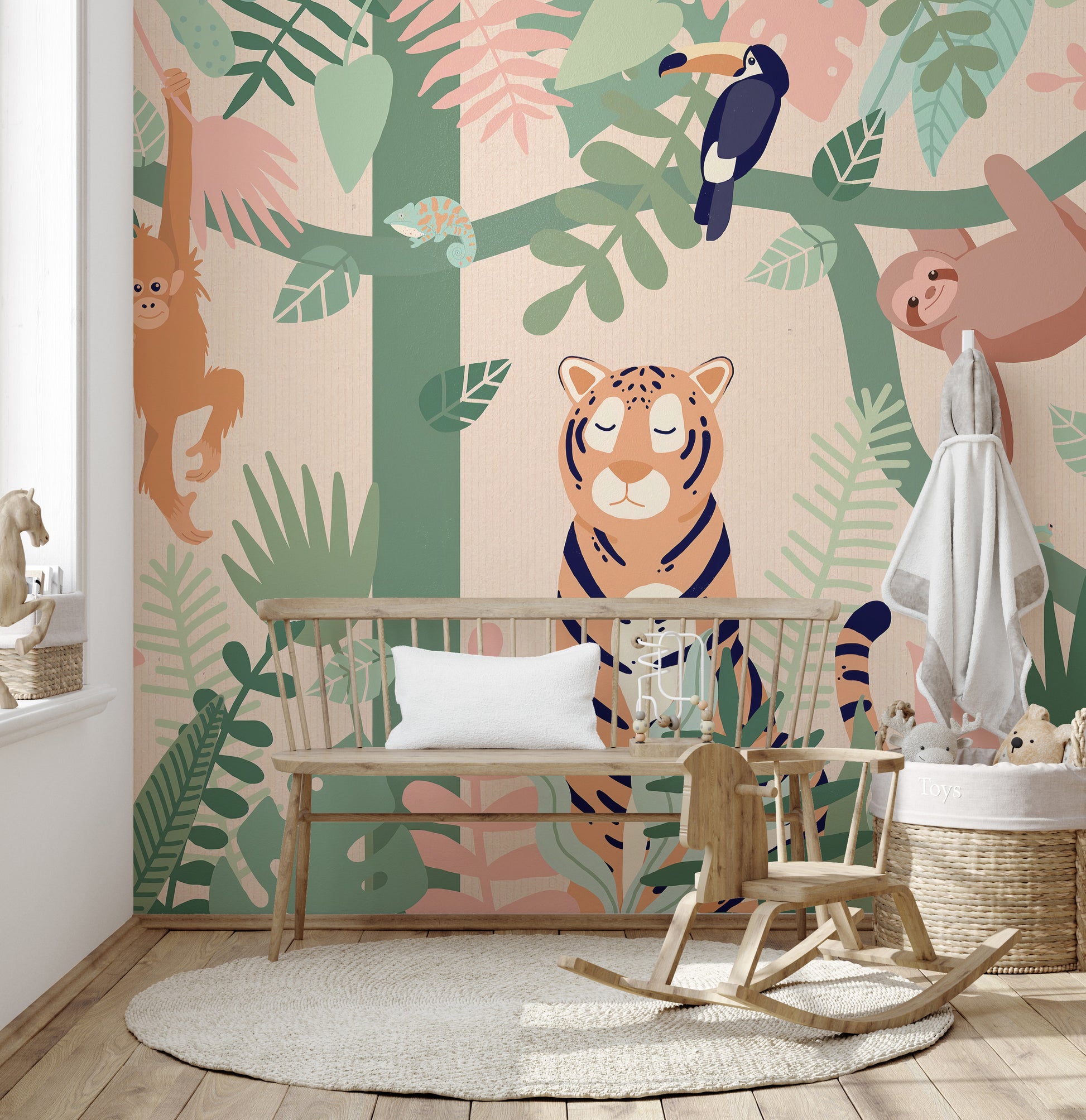 Peel-and-Stick Jungle Animal Wallpaper for Kids Rooms
