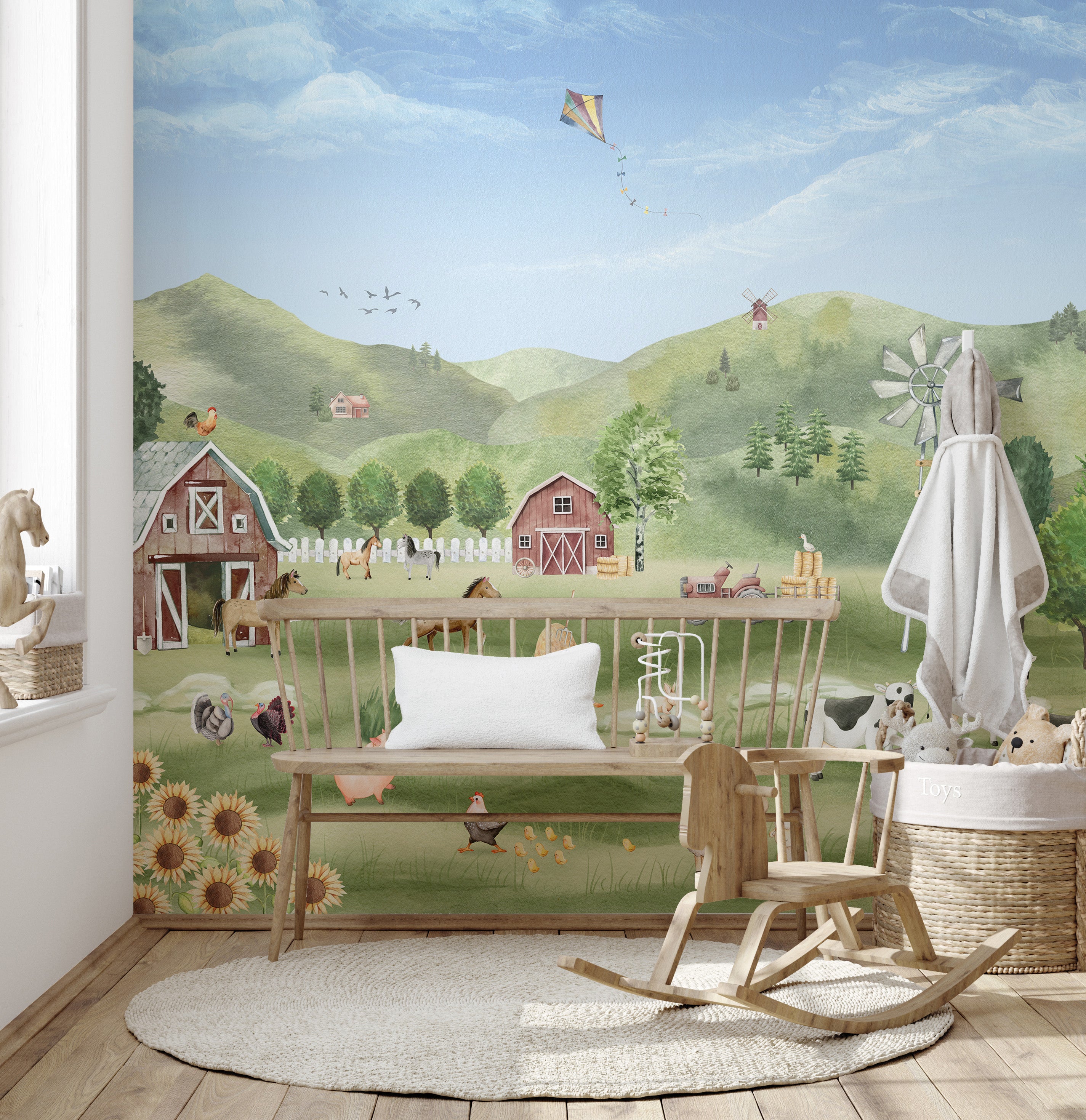 Charming farm animals wallpaper for nurseries