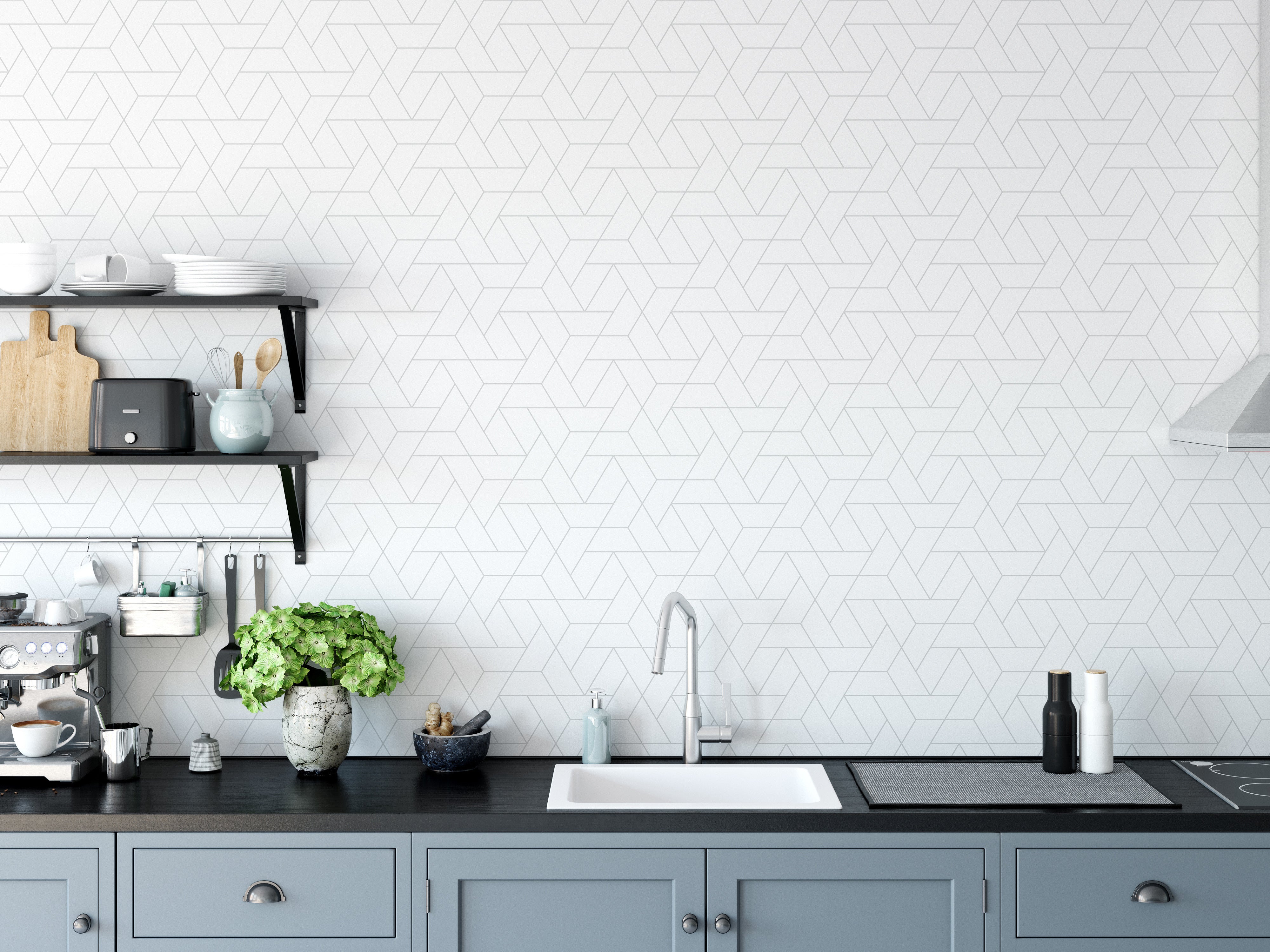 Sophisticated white grid line wallpaper design
