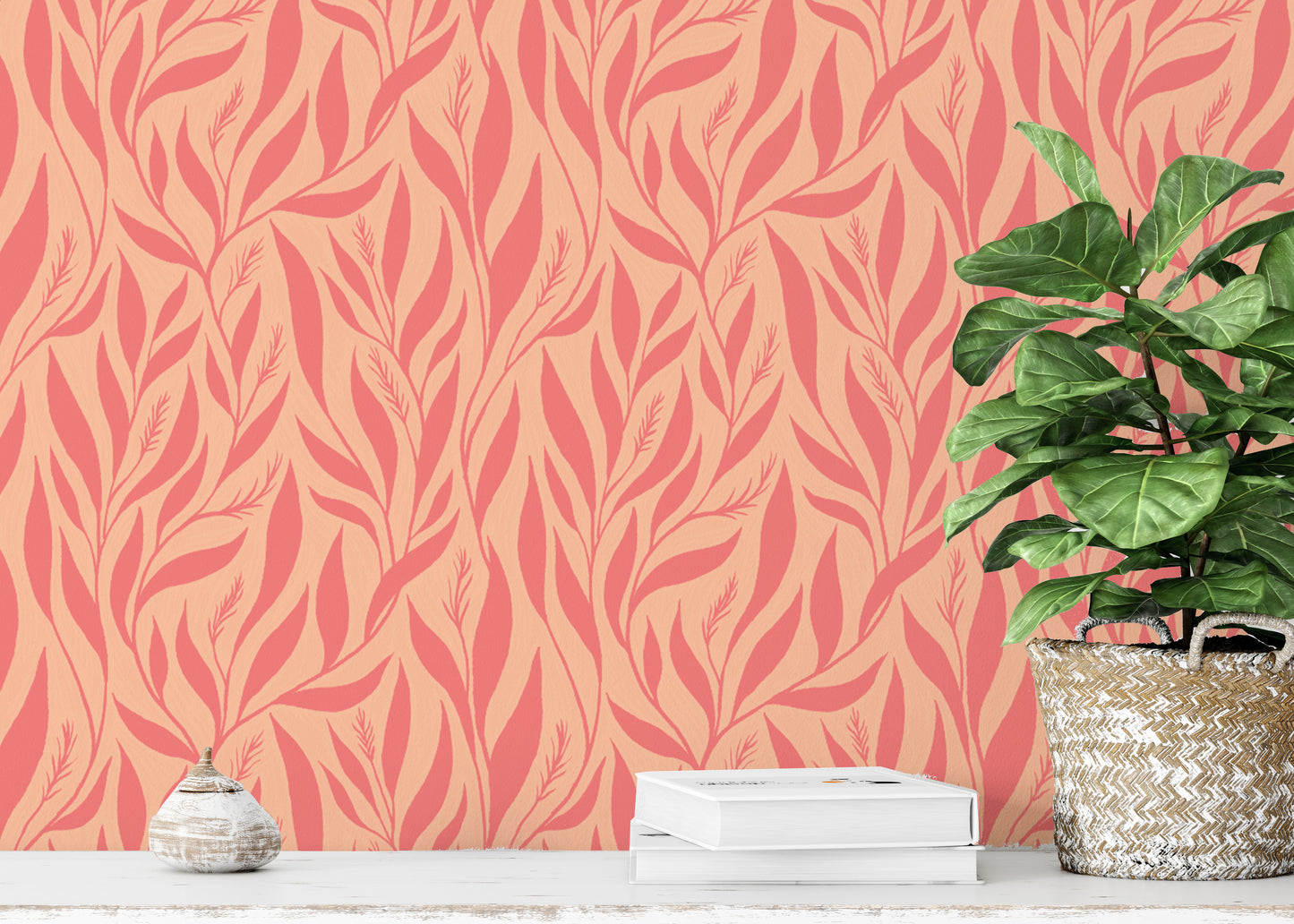 Subtle peach and pink botanical wallpaper
