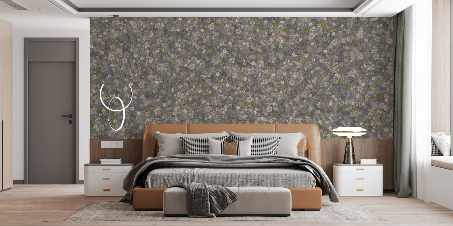 Embroidery Wild Flowers Lila White Wallpaper Murals - Giffywalls