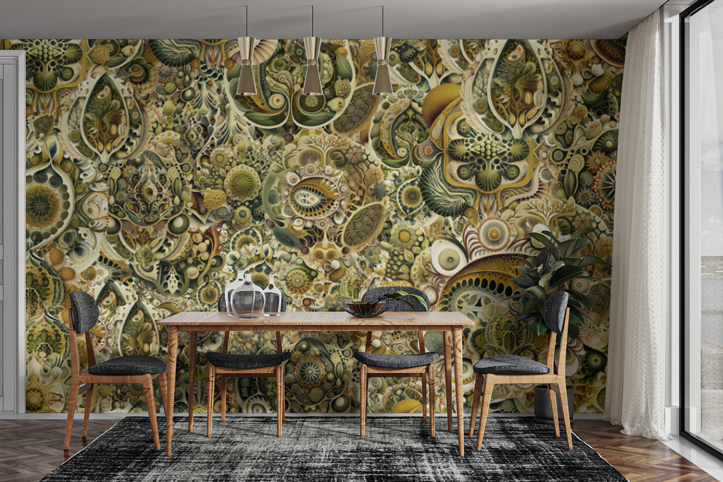 Refresh your walls with green Haeckel abstract wallpaper for a modern vibe.