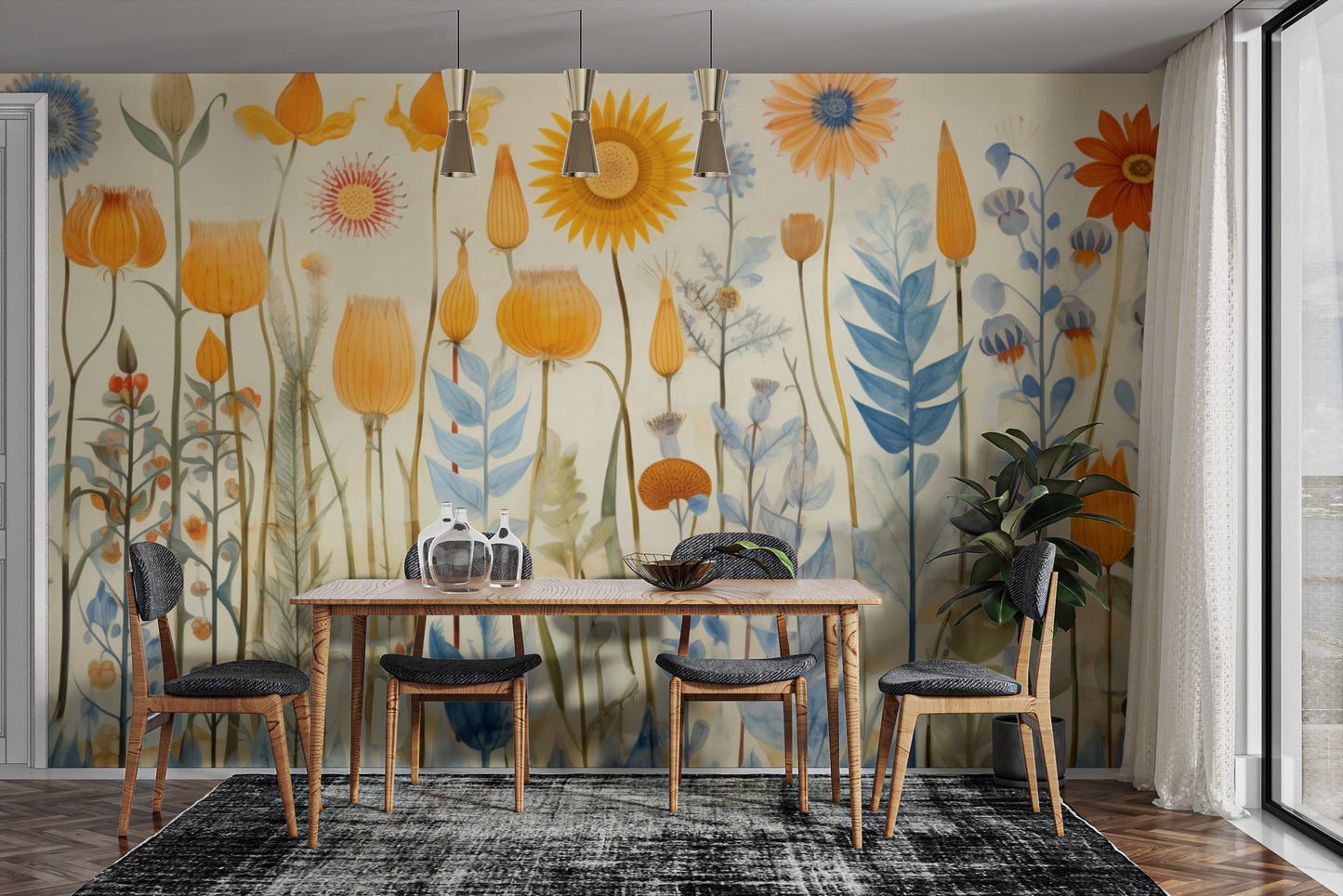 Brightly Colored Flowers Wallpaper Murals