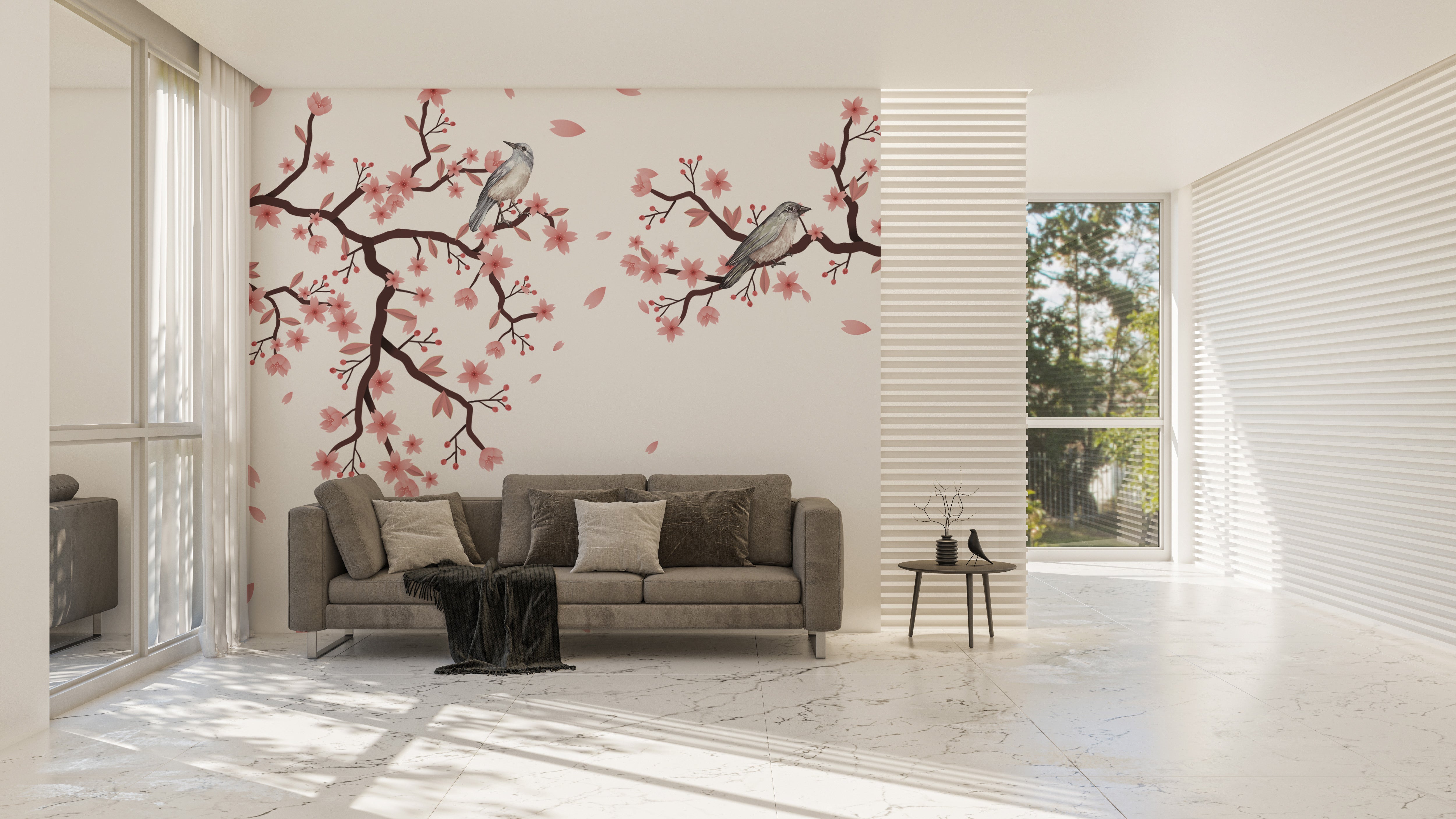 Dawn Chorus Cherry Blossom Mural art for Living Area