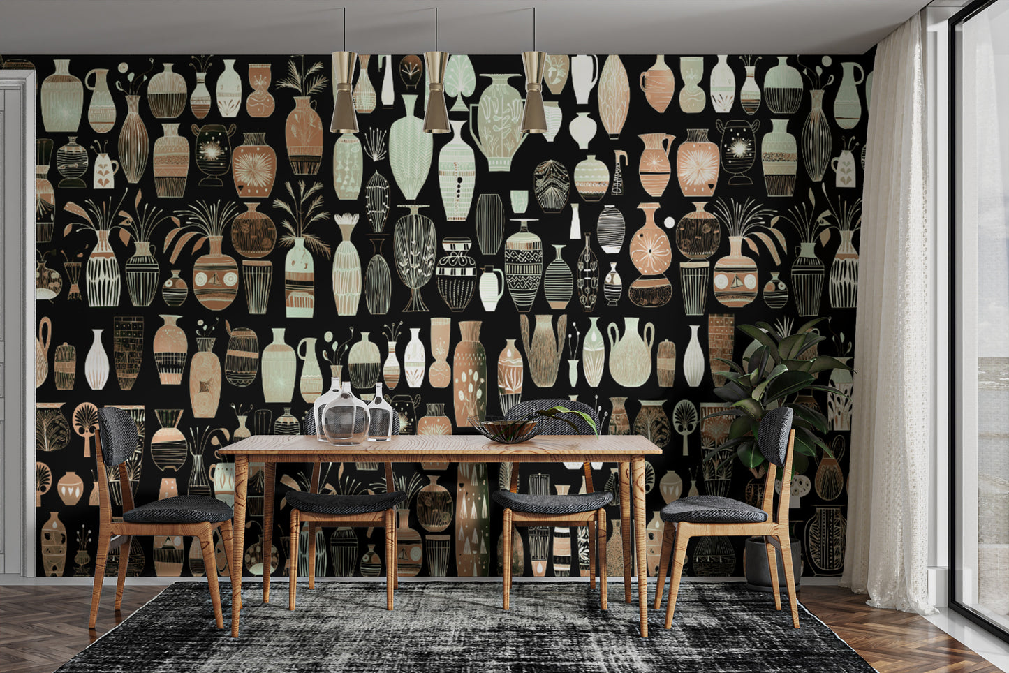 Woodcut Vase Design Wallpaper Murals