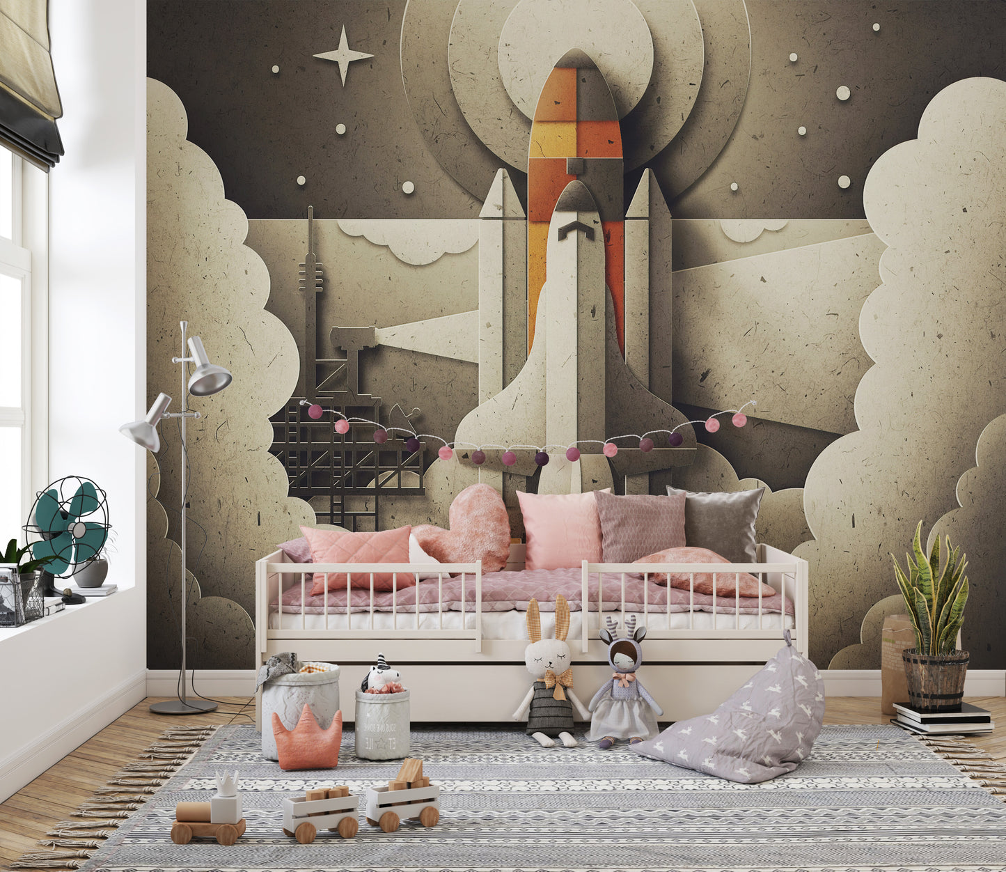 Kids Retro Space Rocket Wall Mural
