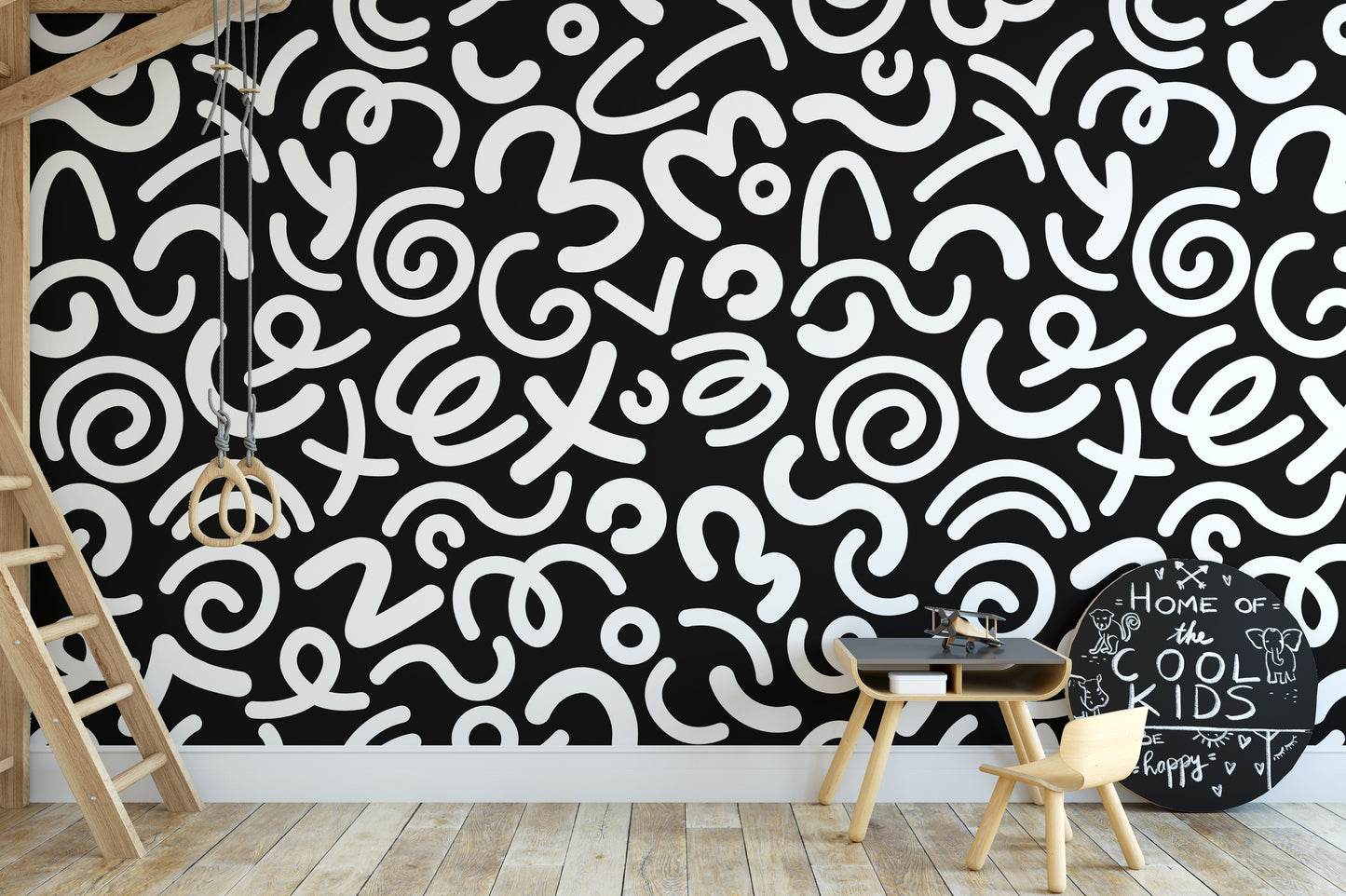 Black and White Abstract Doodle Squiggle Pattern Wallpaper