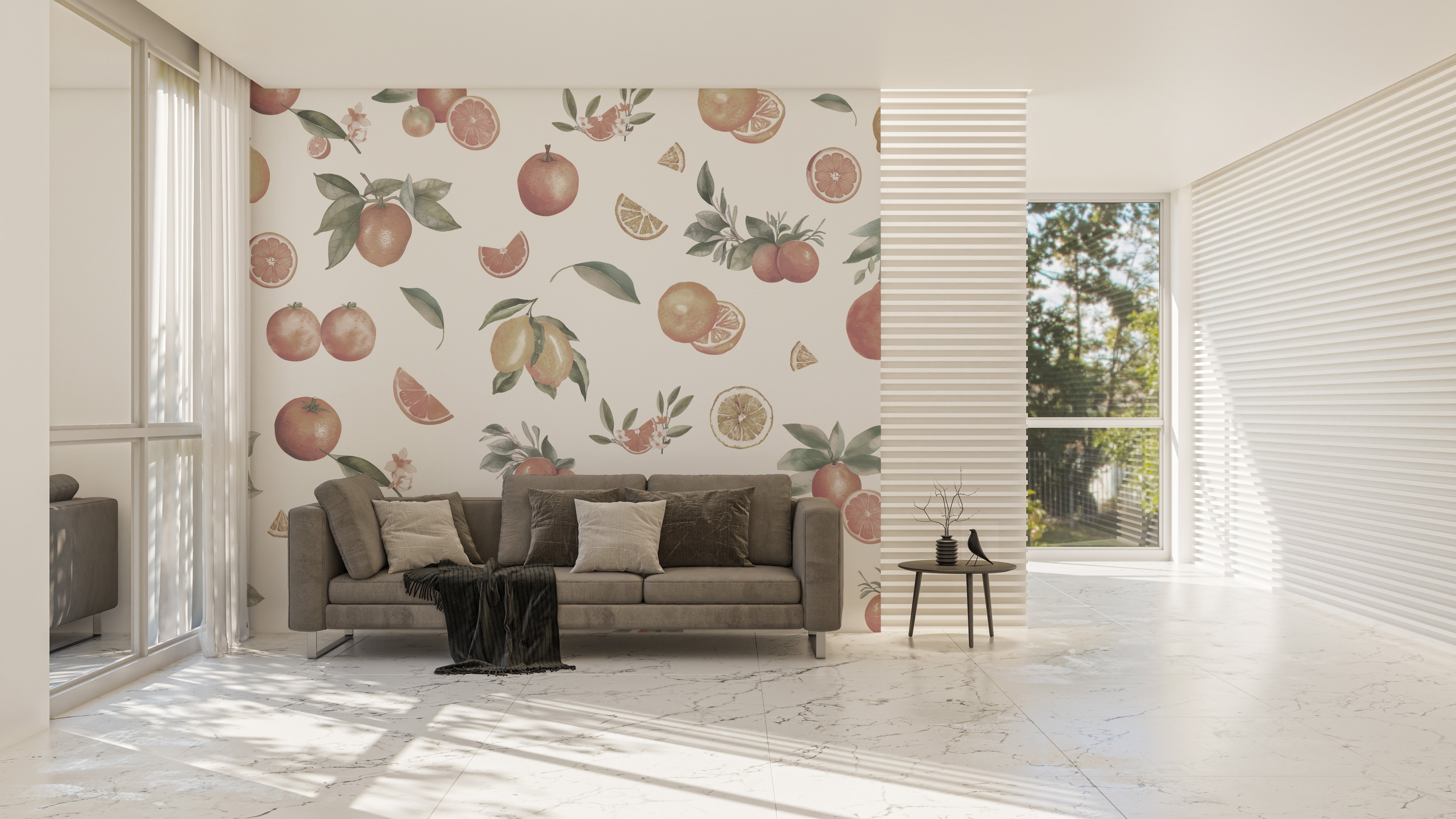 Brighten rooms with Citrus Orchard Delight wallpaper