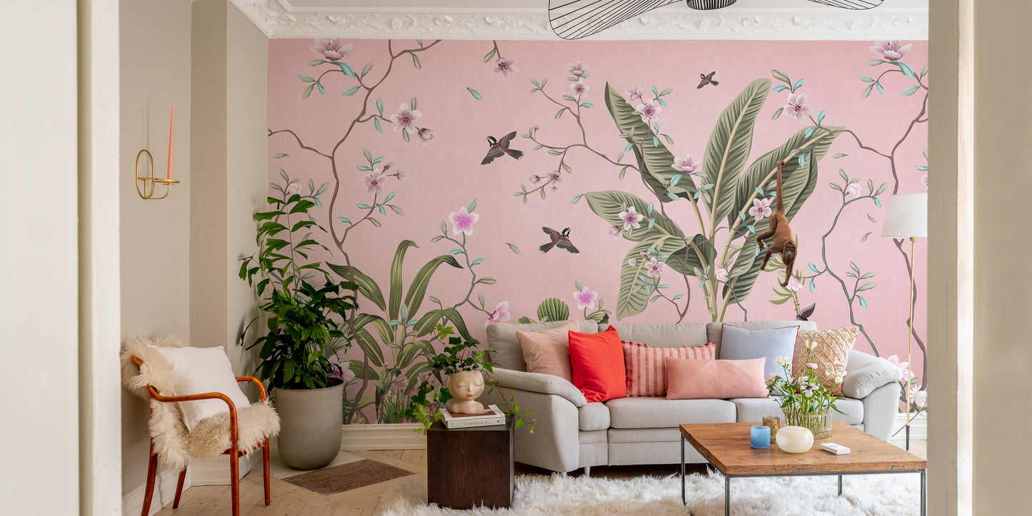 Pink Floral Peel and Stick Wallpaper - Giffywalls