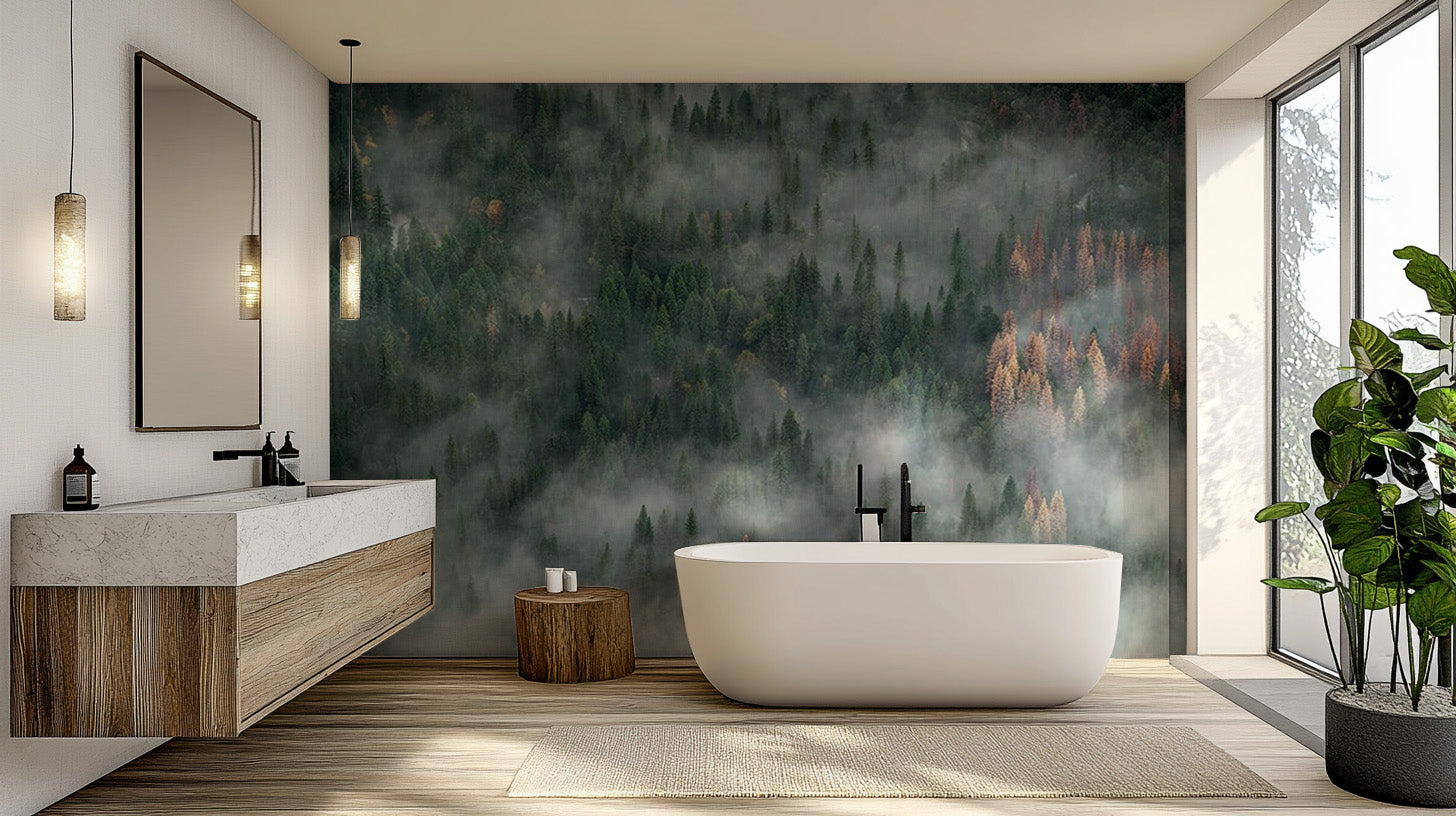 Foggy Pine Forest Wallpaper Mural - Giffywalls