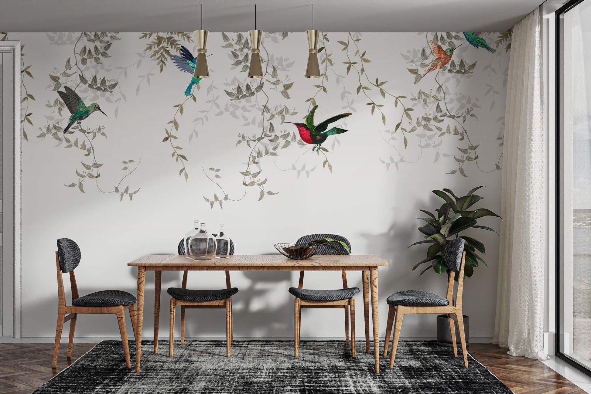 Vibrant Hummingbird Haven mural wallpaper pattern