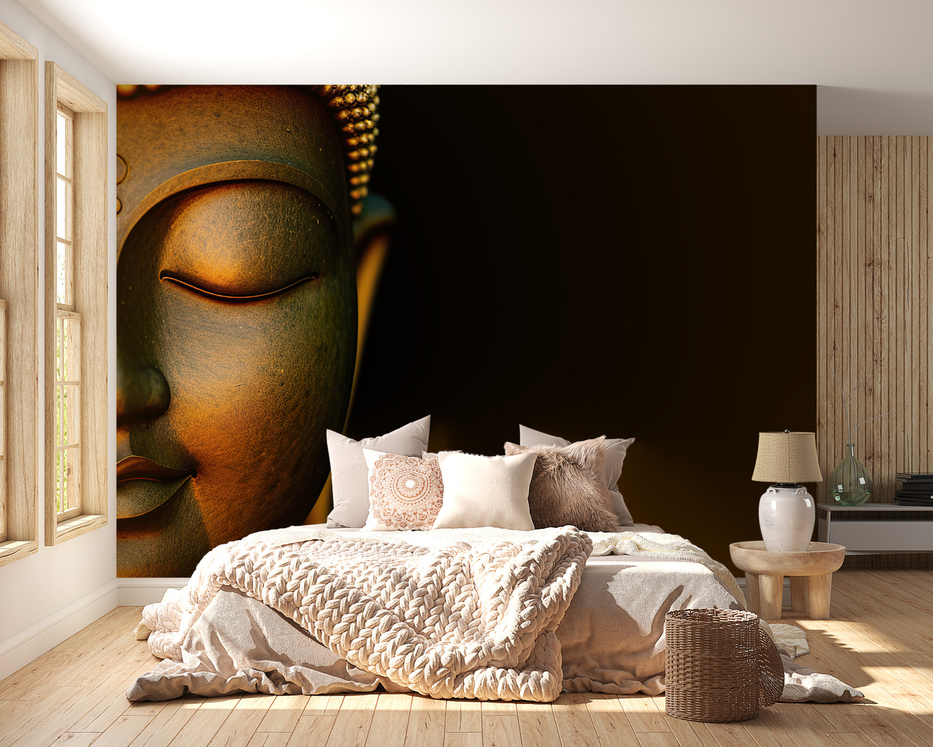 Serene Buddha Sculpture Wallpaper Mural
