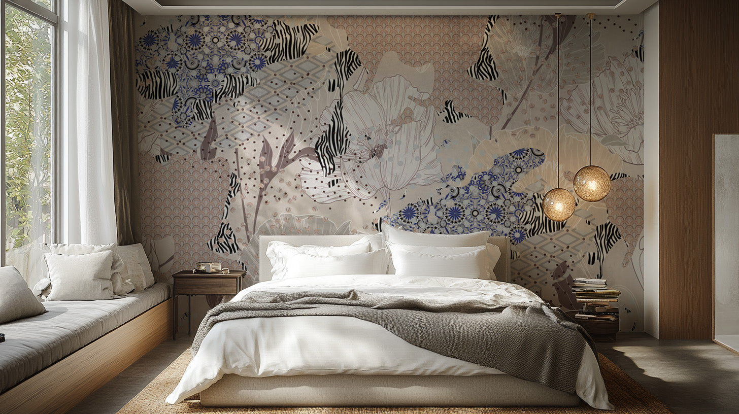 Elegant botanical wallpaper mural with vintage aesthetics




