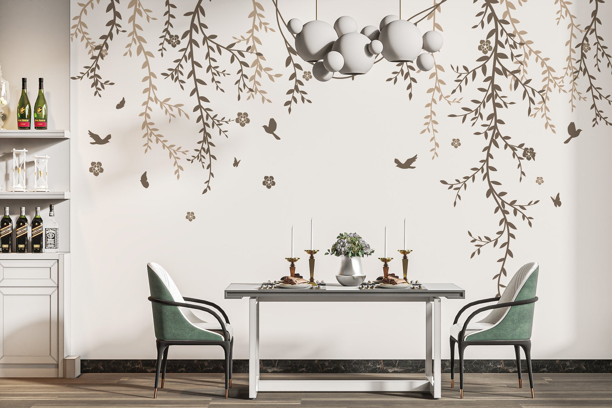 Refresh spaces with Lyrical Leaves Mural Wallpaper