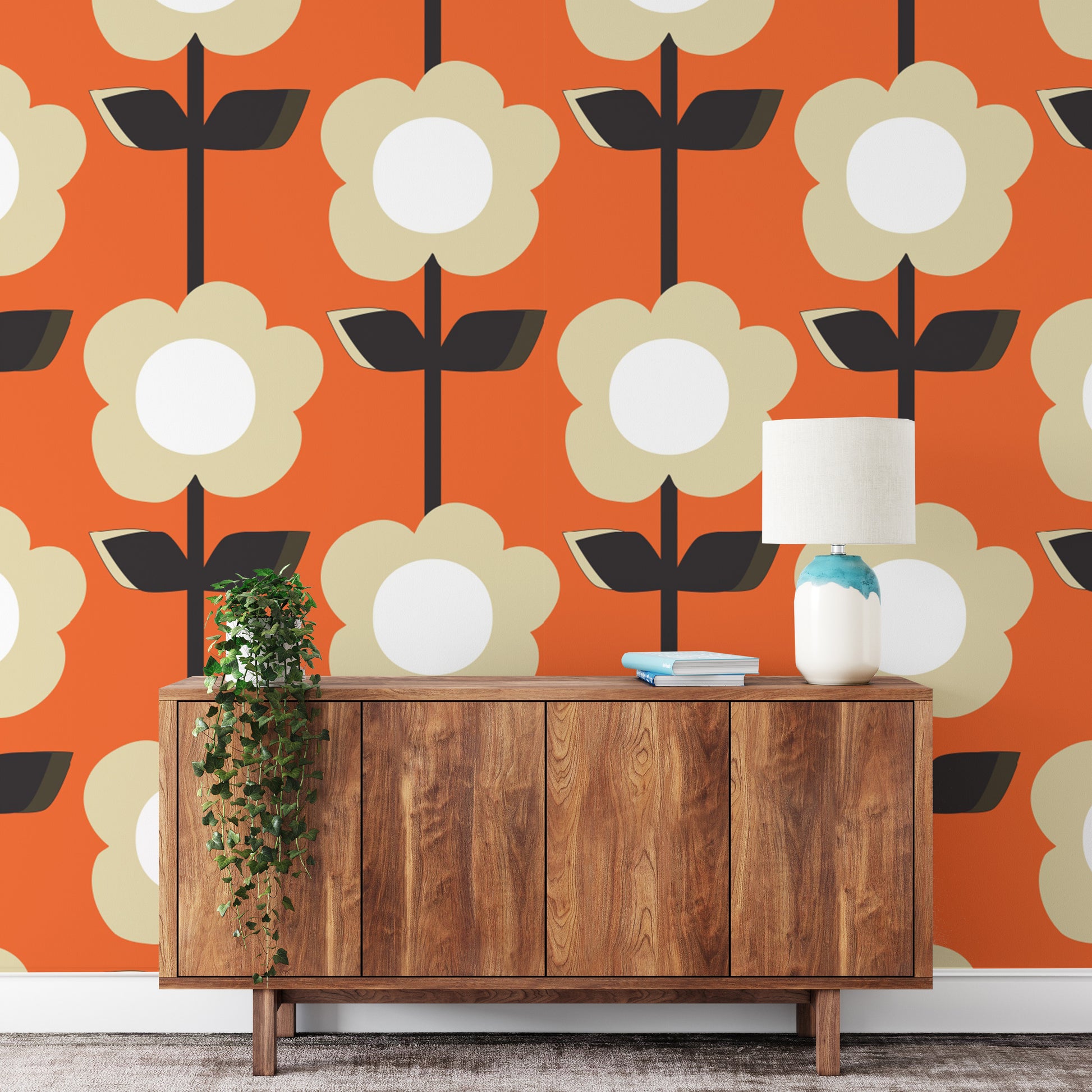 Retro Flower Orange Wallpaper - vibrant floral design