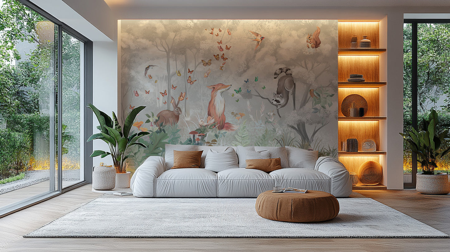 Nature-Inspired Pastel Forest Scene Wallpaper for Walls
